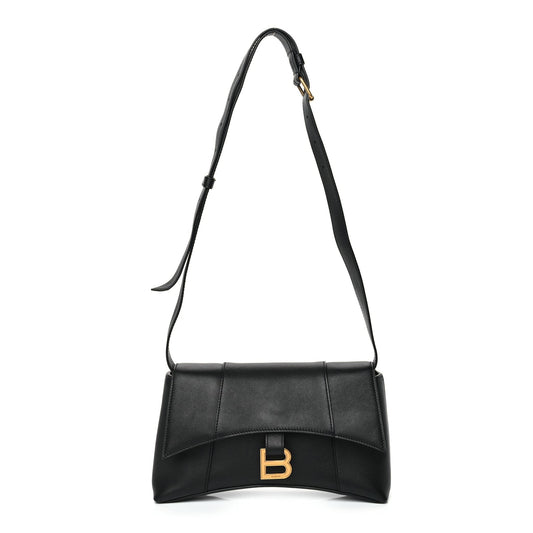 Balenciaga Semi Shiny Smooth Calfskin Small Downtown Shoulder Bag Black
