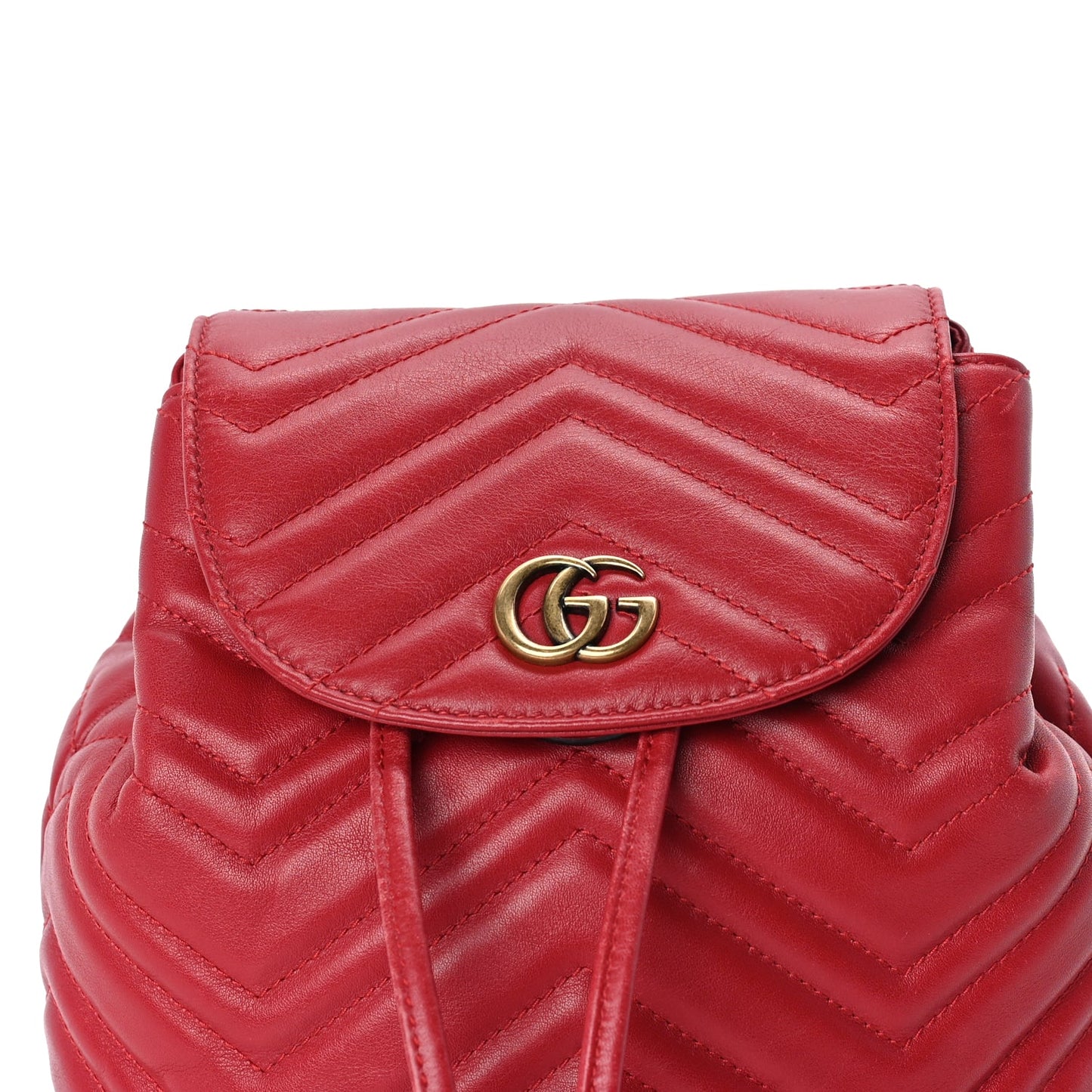 Gucci Calfskin Matelasse GG Marmont Flap Backpack Hibiscus Red
