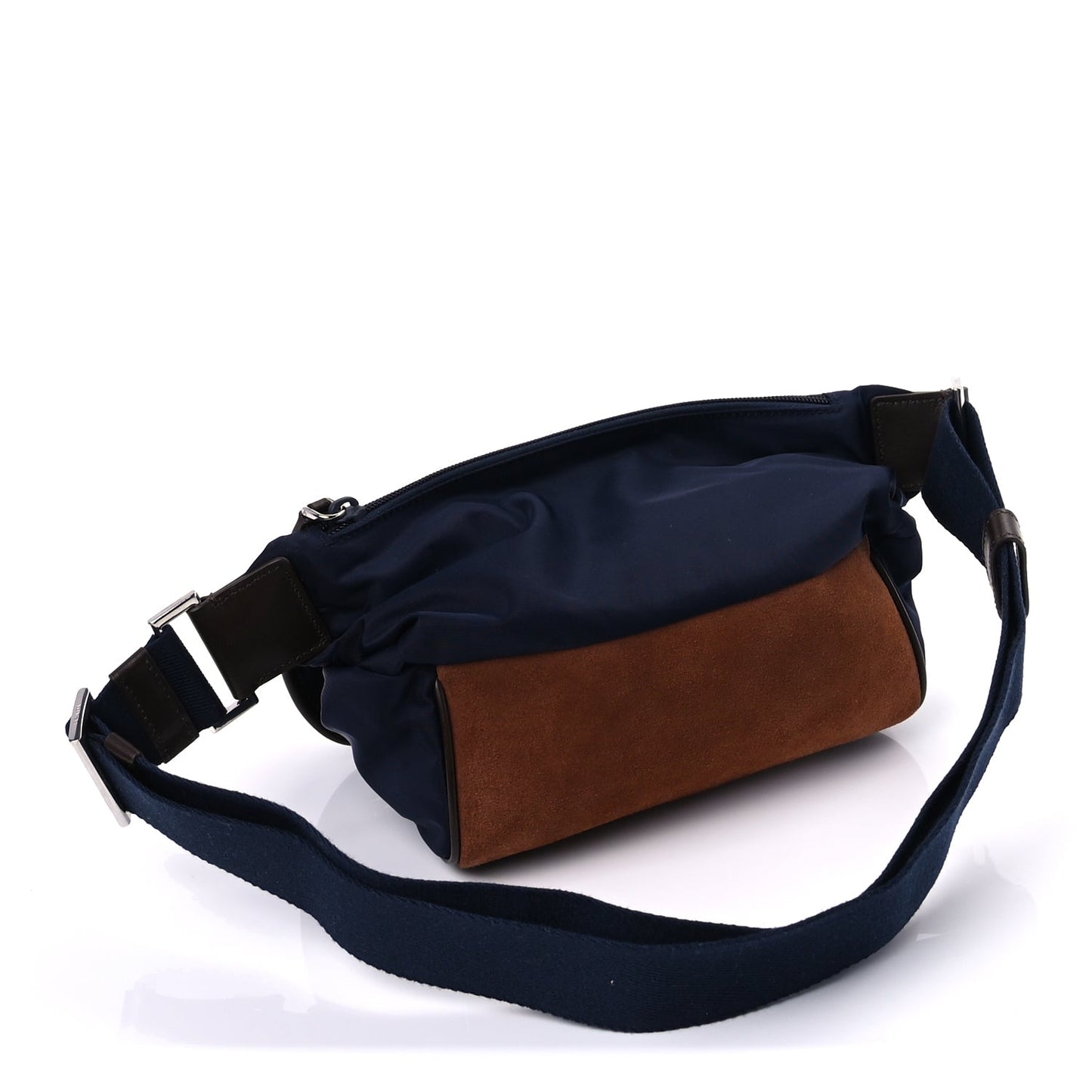 Prada Re-Nylon Suede Triangle Medium Shoulder Bag Navy Brown