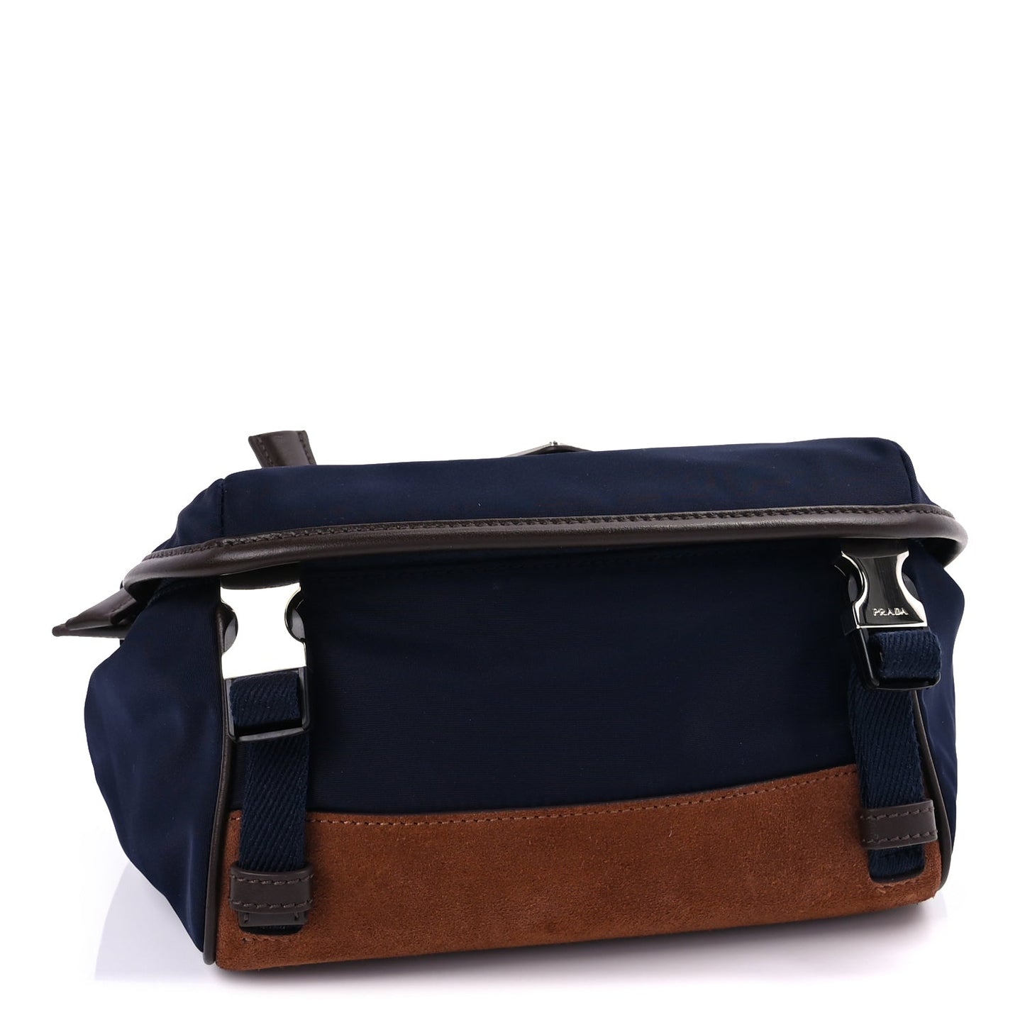 Prada Re-Nylon Suede Triangle Medium Shoulder Bag Navy Brown