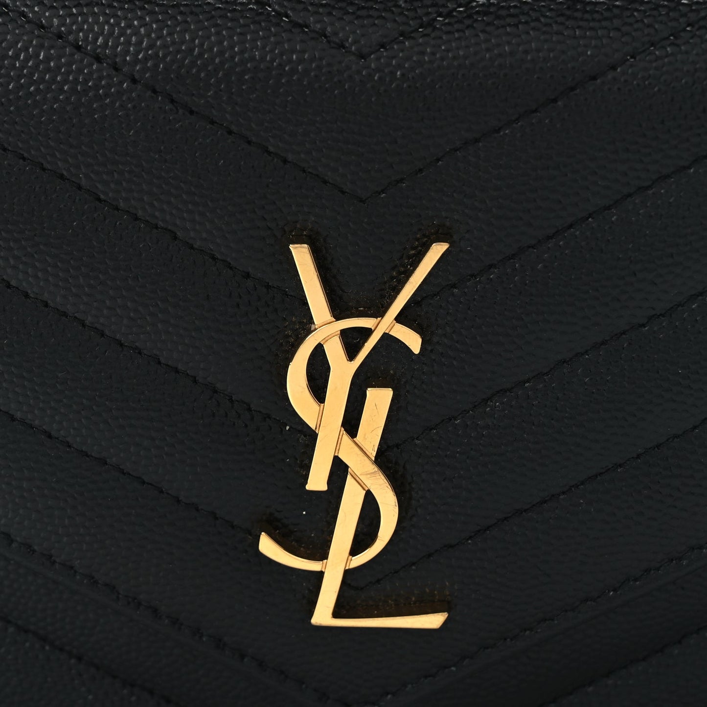 Saint Laurent Grain De Poudre Matelasse Chevron Monogram Envelope Chain Wallet Black