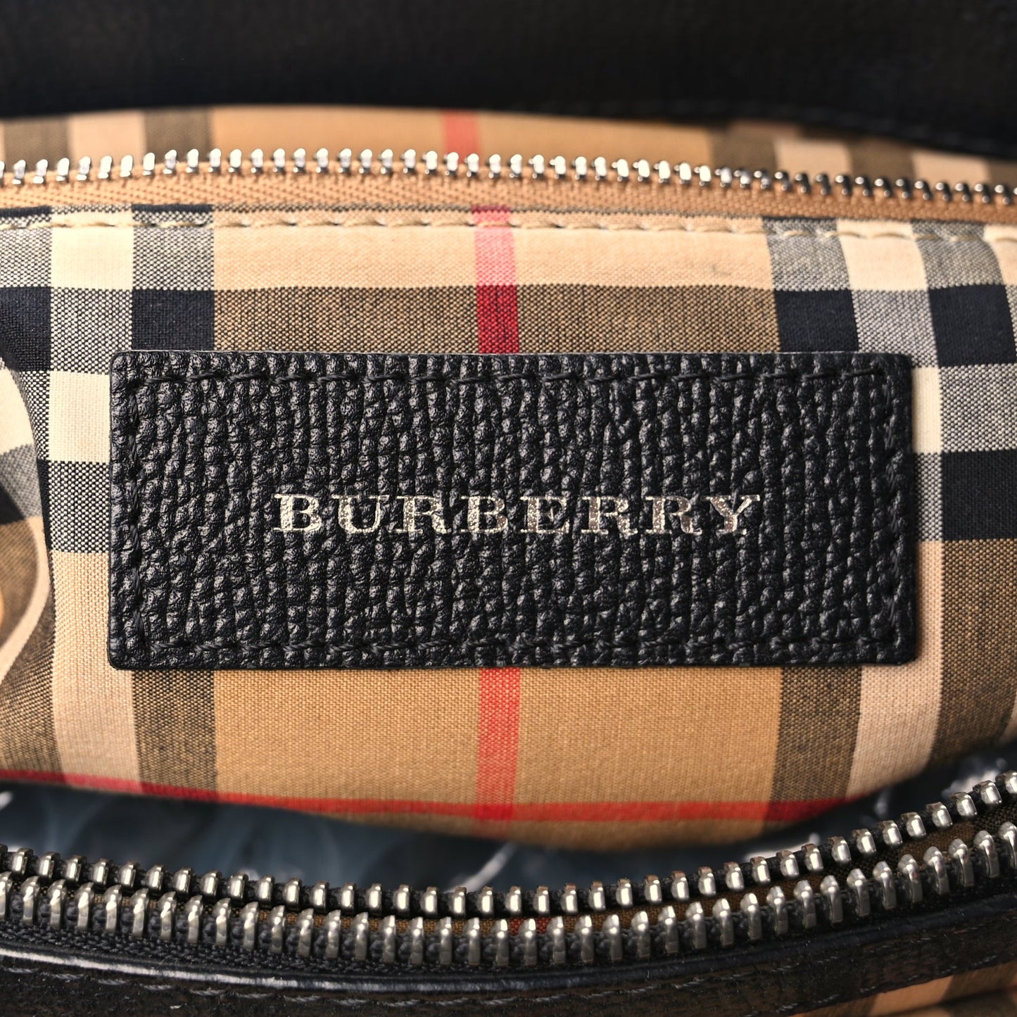 Burberry Derby Calfskin House Check Medium Banner Tote Black Sea Green