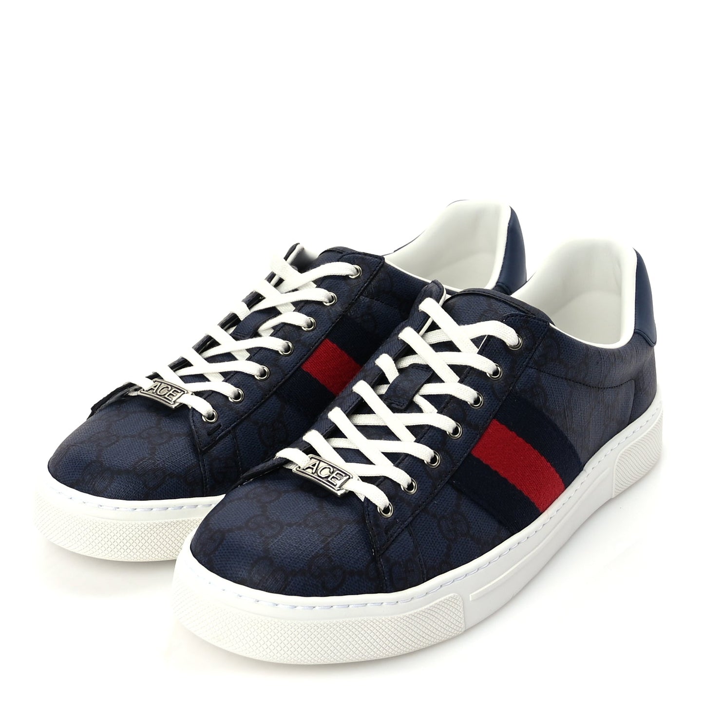 Gucci GG Supreme Monogram Web Mens New Ace Sneakers 8  Dark Blue