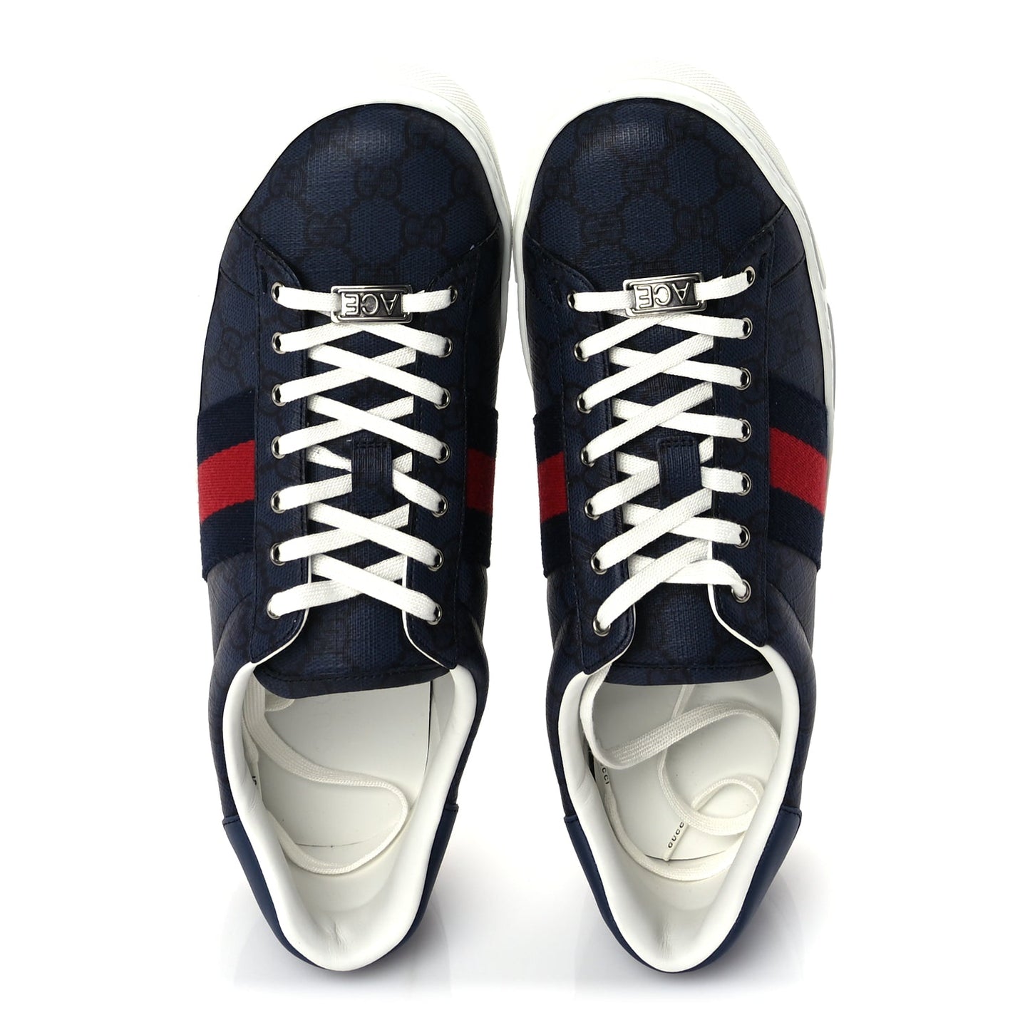 Gucci GG Supreme Monogram Web Mens New Ace Sneakers 8  Dark Blue