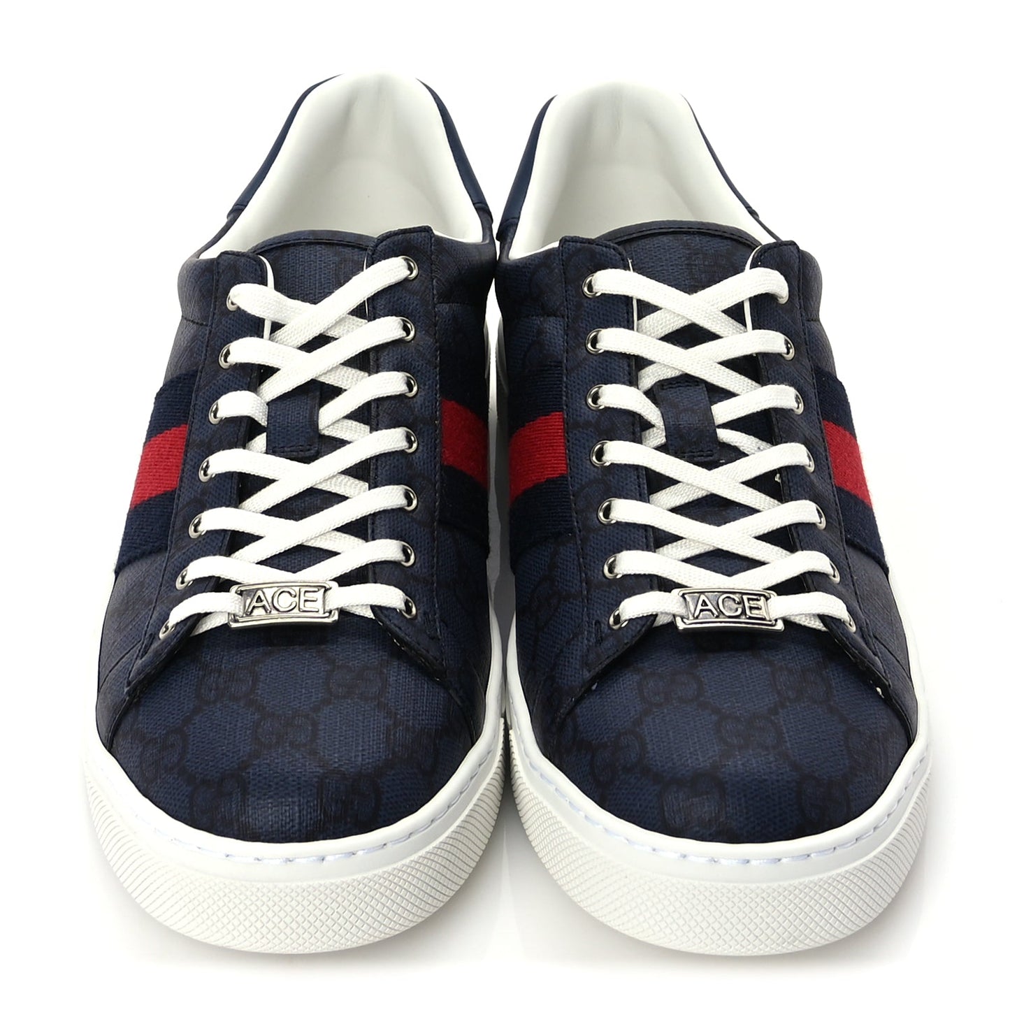 Gucci GG Supreme Monogram Web Mens New Ace Sneakers 8  Dark Blue