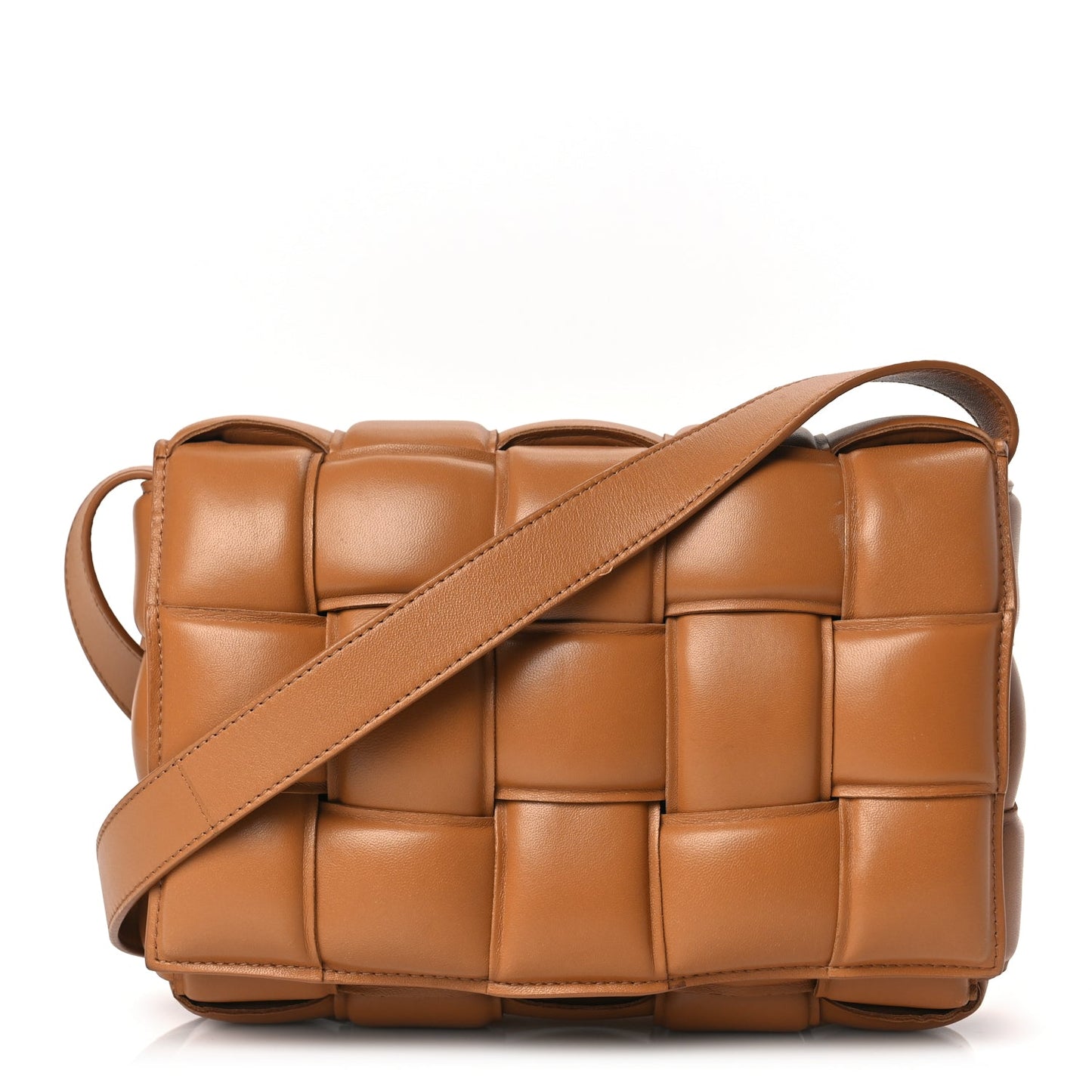 Bottega Veneta Nappa Maxi Intreccio Padded Cassette Crossbody Bag Caramel