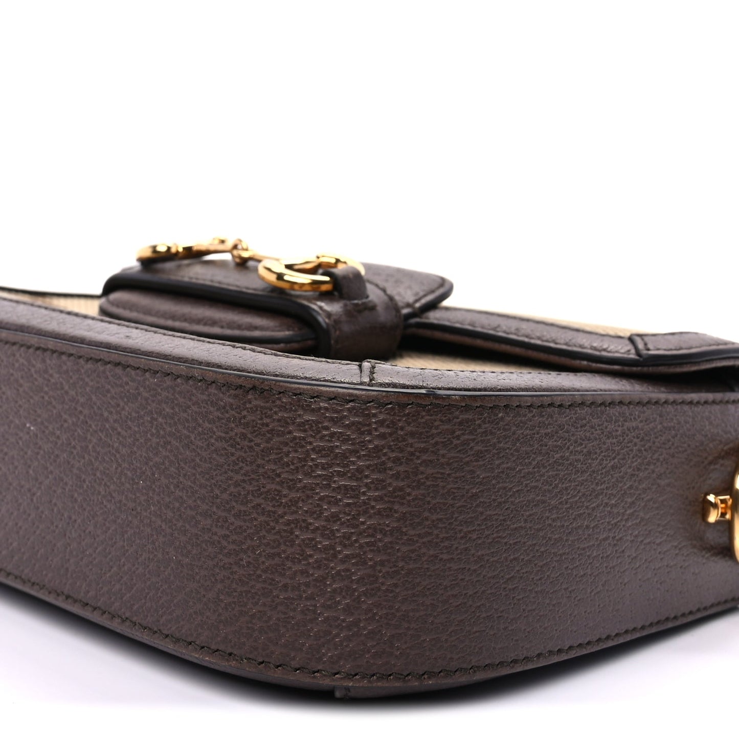 Gucci Monogram Jumbo GG Textured Dollar Calfskin Web Mini Horsebit 1955 Shoulder Bag Camel Ebony New Acero