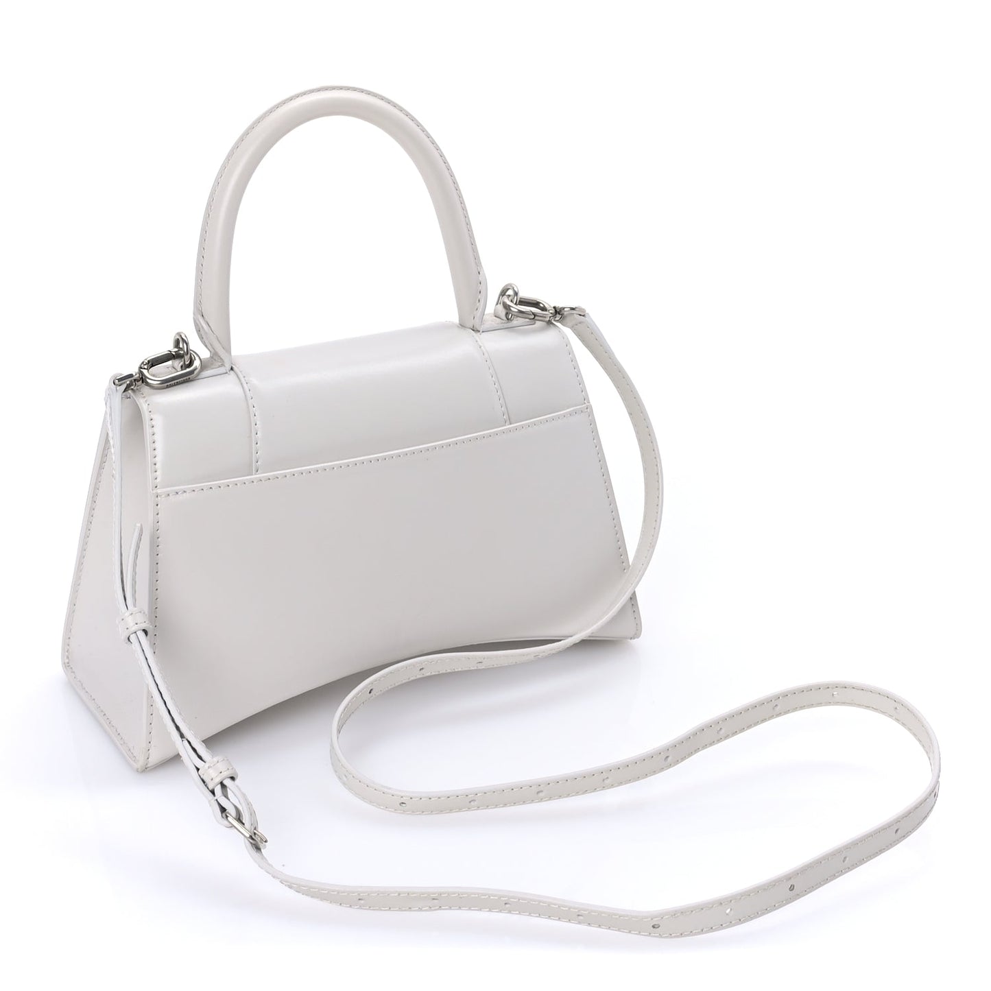 Balenciaga Shiny Box Calfskin Tonal B Small Hourglass Top Handle Bag  White