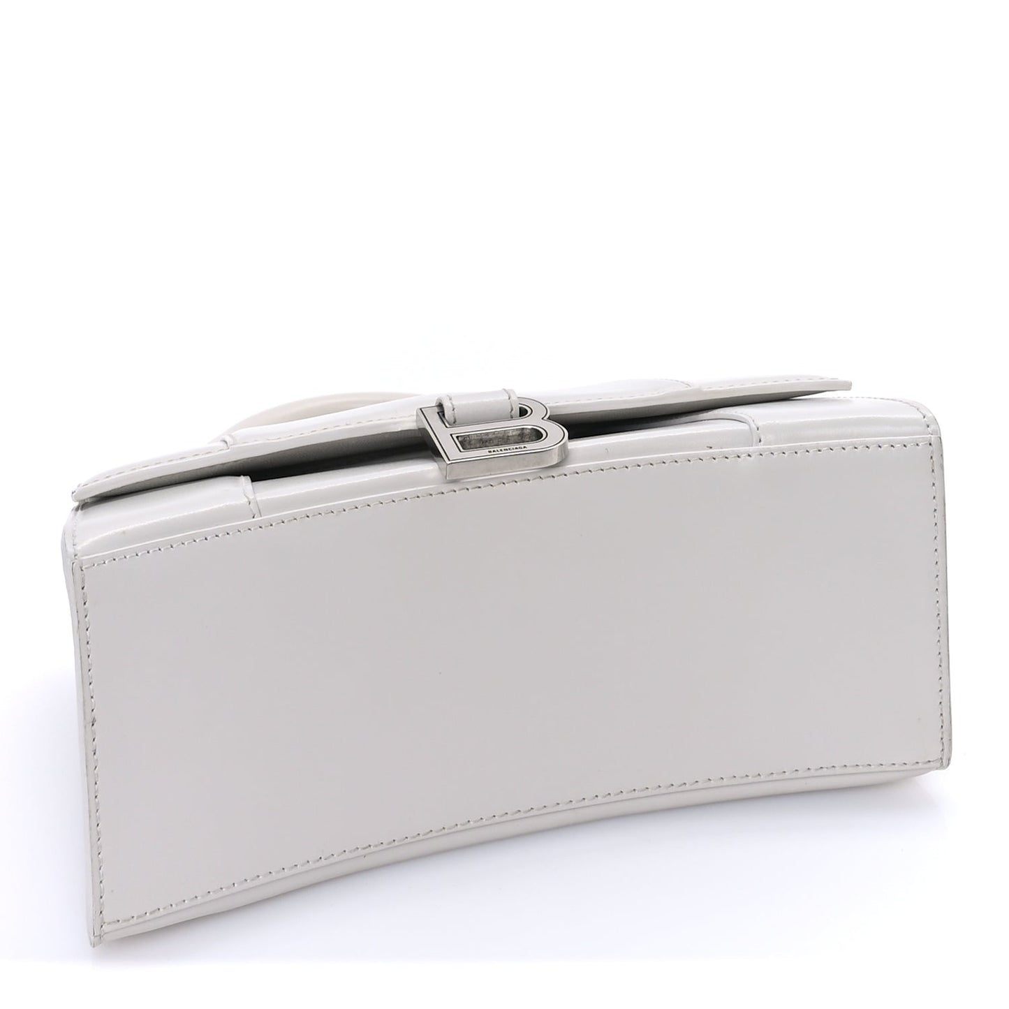 Balenciaga Shiny Box Calfskin Tonal B Small Hourglass Top Handle Bag  White