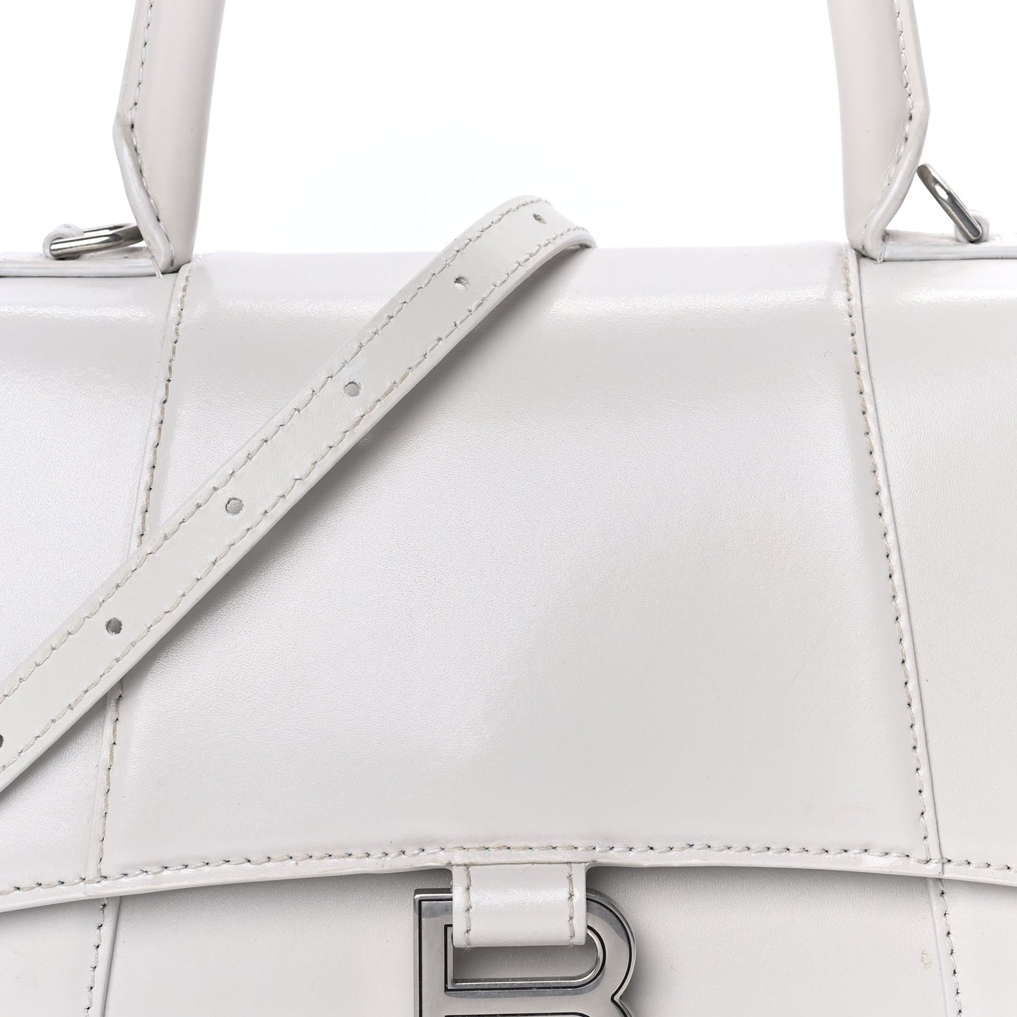 Balenciaga Shiny Box Calfskin Tonal B Small Hourglass Top Handle Bag  White