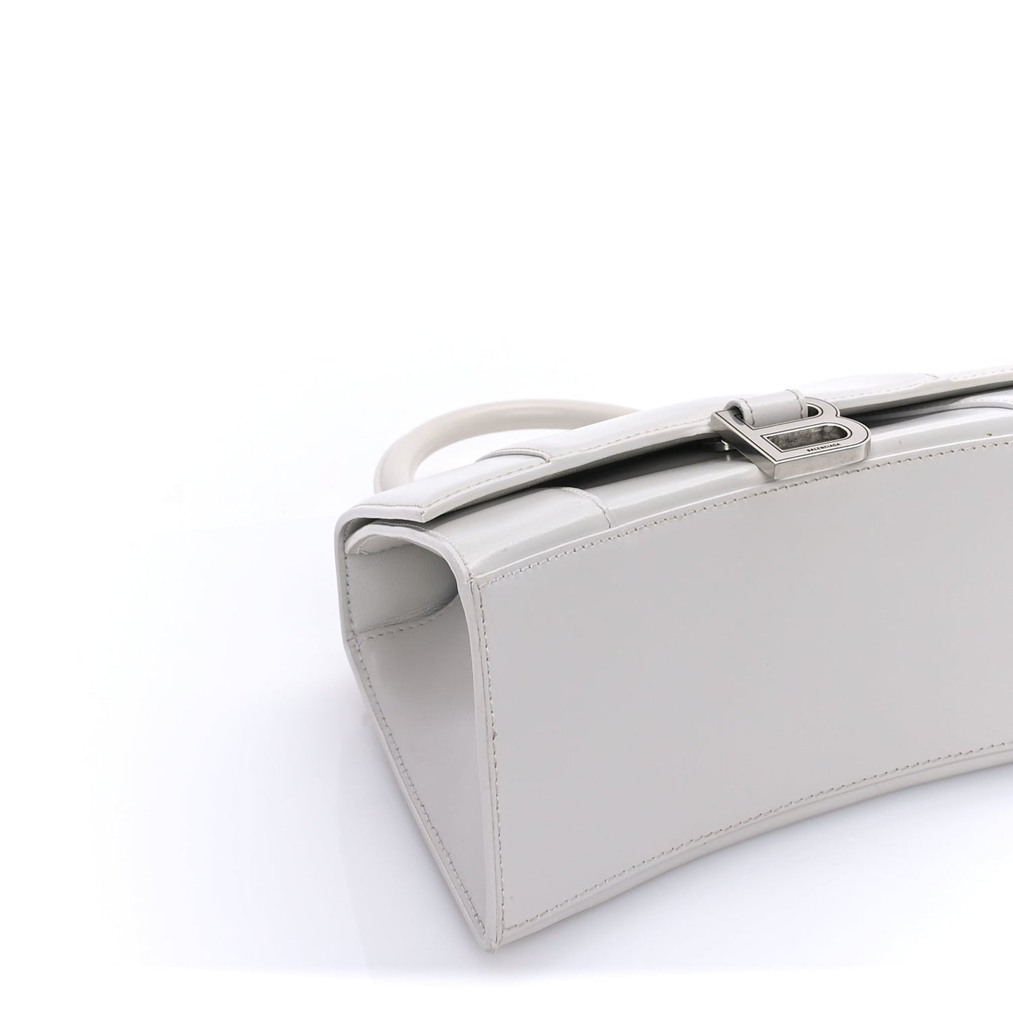 Balenciaga Shiny Box Calfskin Tonal B Small Hourglass Top Handle Bag  White