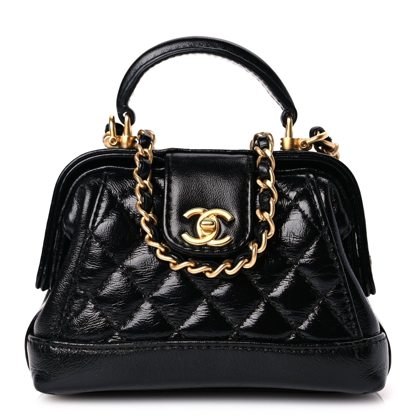 Chanel Shiny Lambskin Quilted Mini Cocodoc Top Handle Bag Black