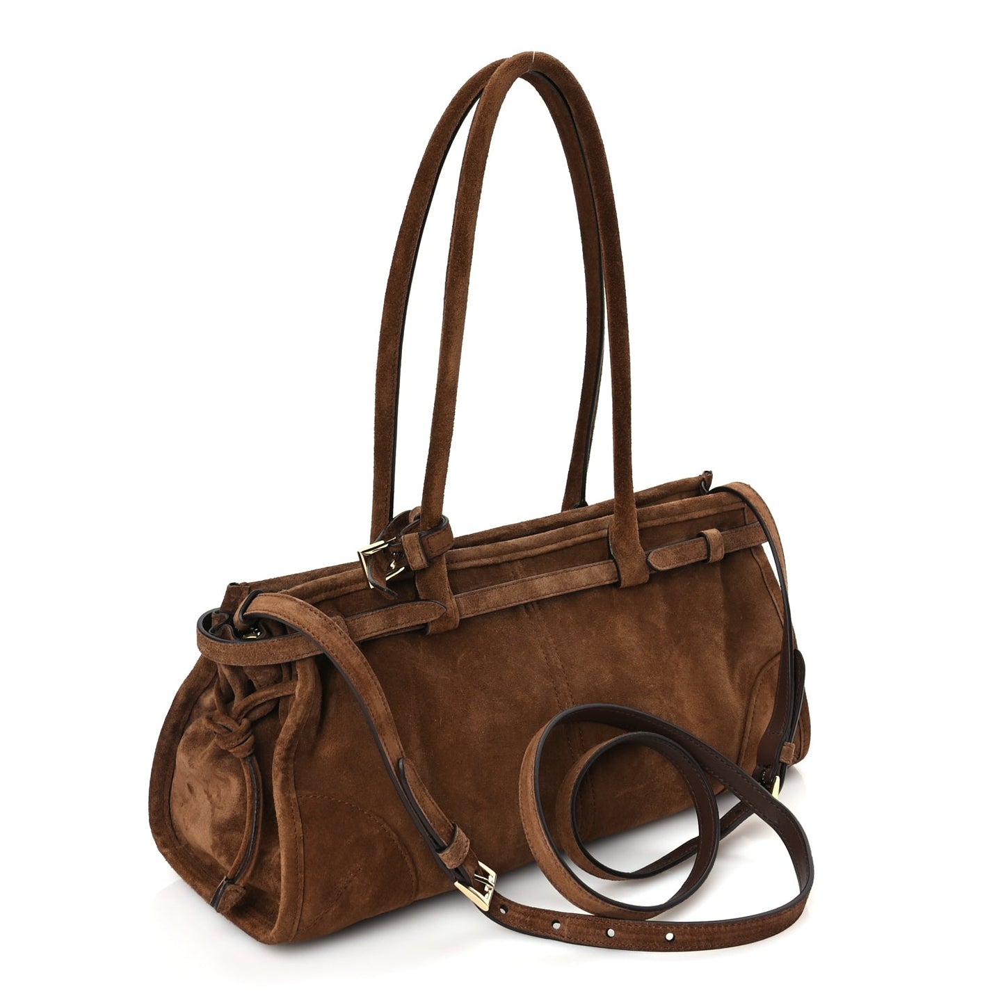 Prada Suede Triangle Medium Bonnie Shoulder Bag Cacao