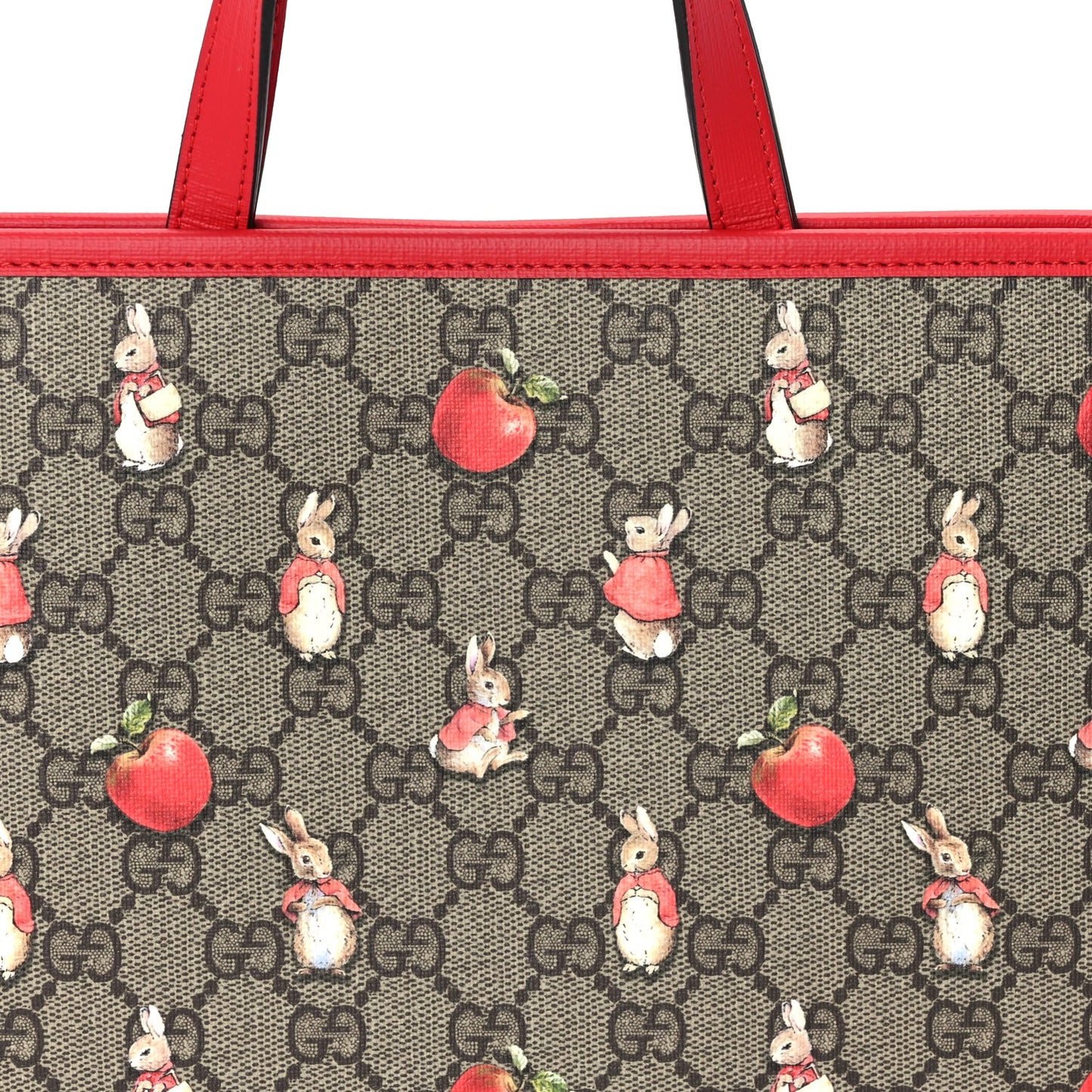 Gucci X Peter Rabbit GG Supreme Monogram Rabbit Apple Childrens Tote  Beige Ebony Multicolor Bright Hibiscus
