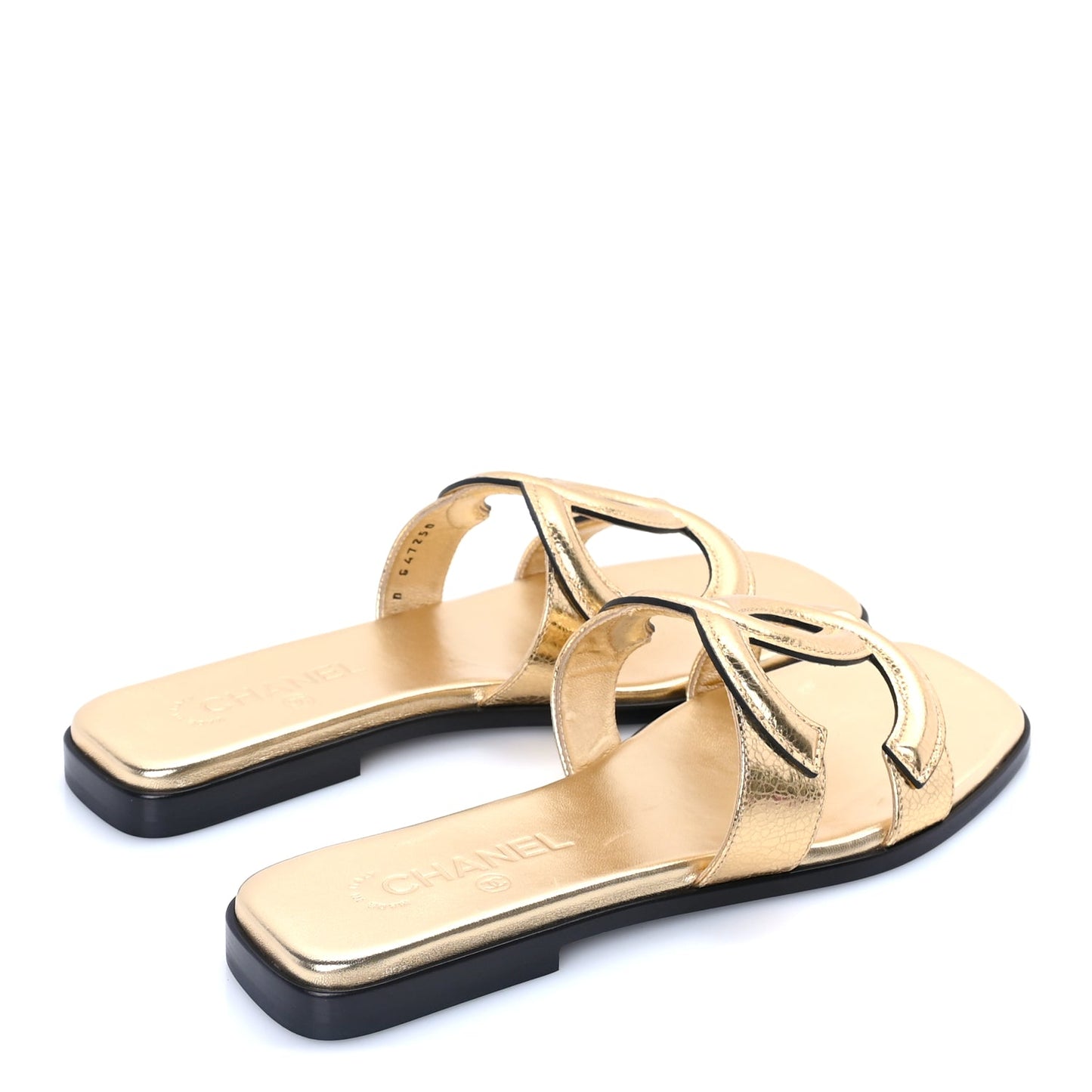 Chanel Metallic Lambskin CC Cut Out Mules Sandals 40  Gold