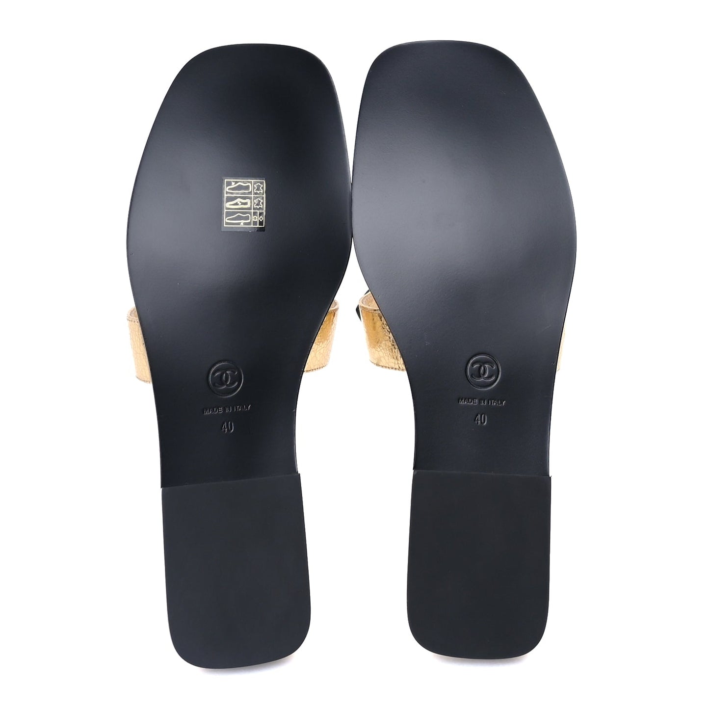 Chanel Metallic Lambskin CC Cut Out Mules Sandals 40  Gold
