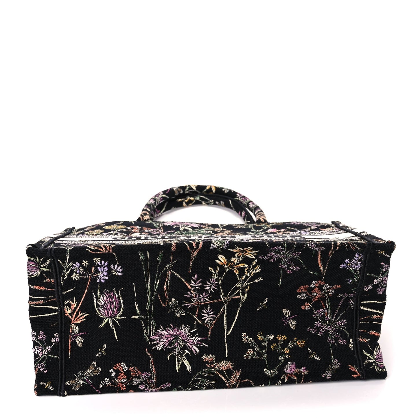 Christian Dior Canvas Embroidered Medium Herbarium Book Tote Black Multicolor
