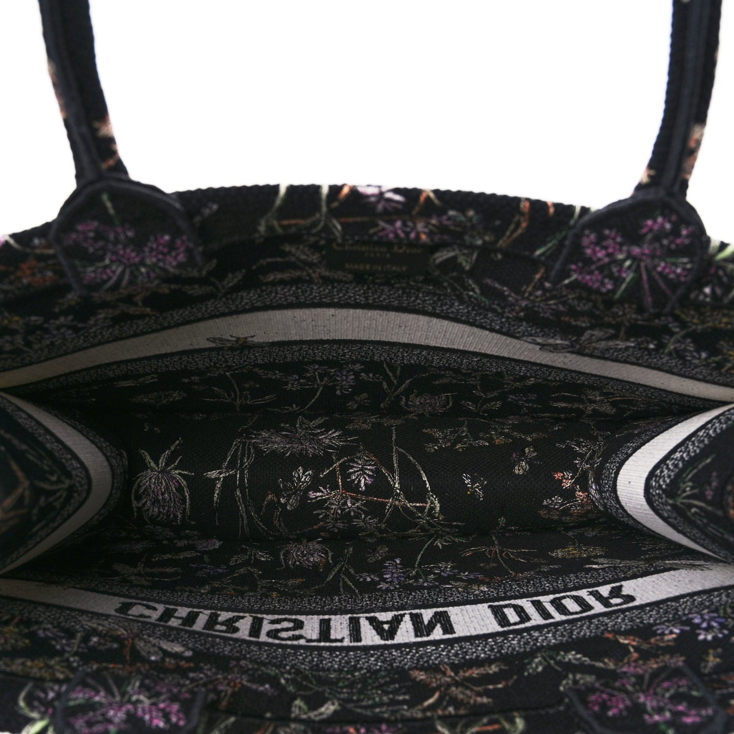 Christian Dior Canvas Embroidered Medium Herbarium Book Tote Black Multicolor