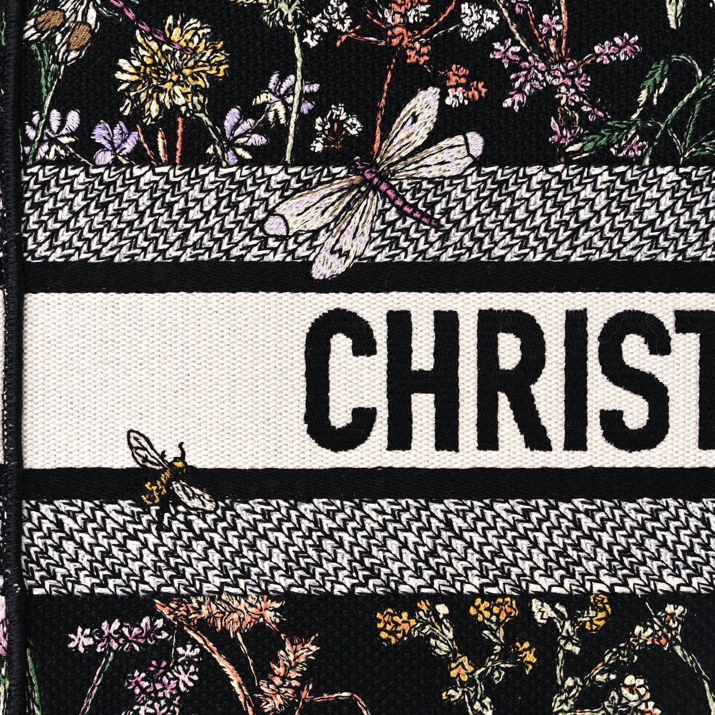 Christian Dior Canvas Embroidered Medium Herbarium Book Tote Black Multicolor