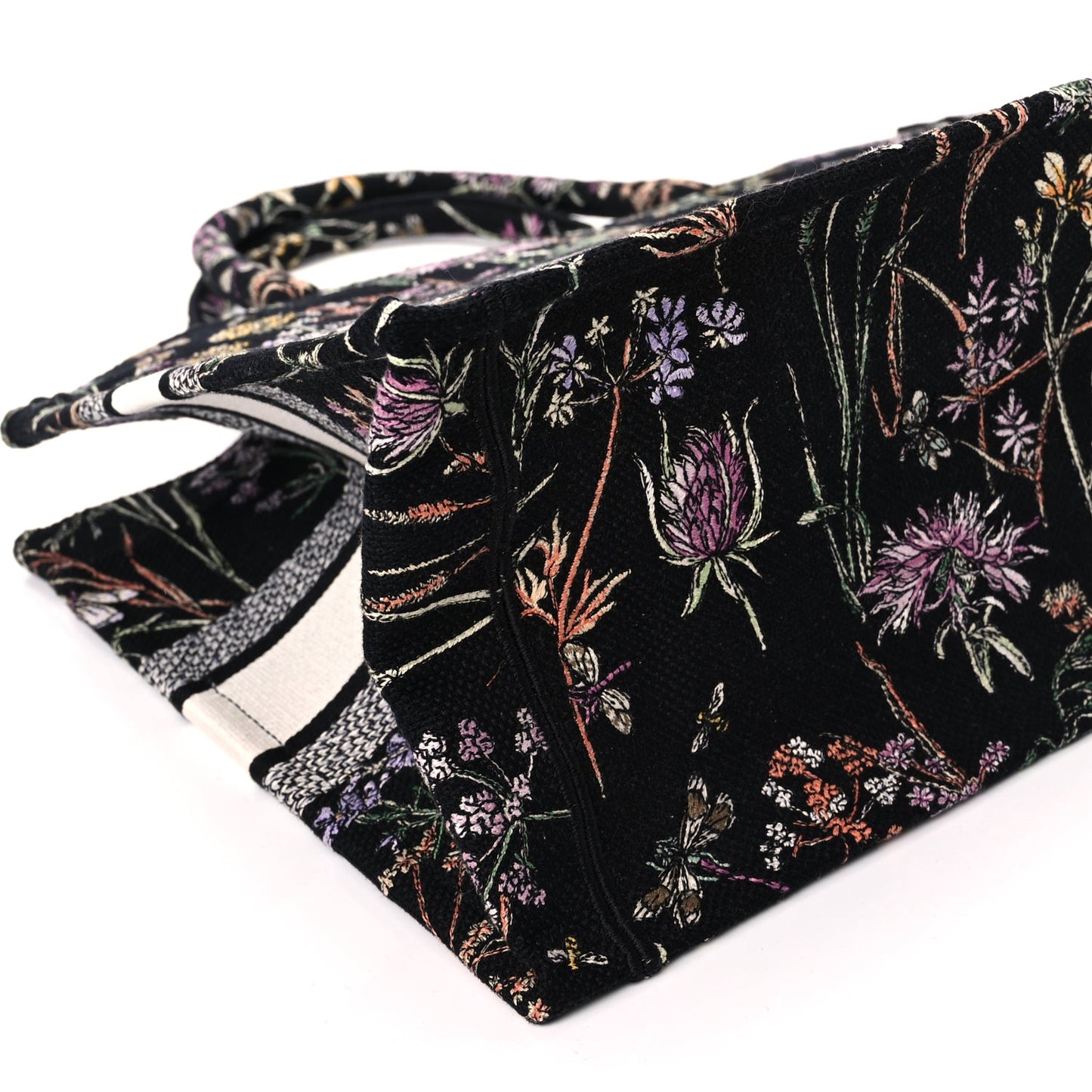 Christian Dior Canvas Embroidered Medium Herbarium Book Tote Black Multicolor