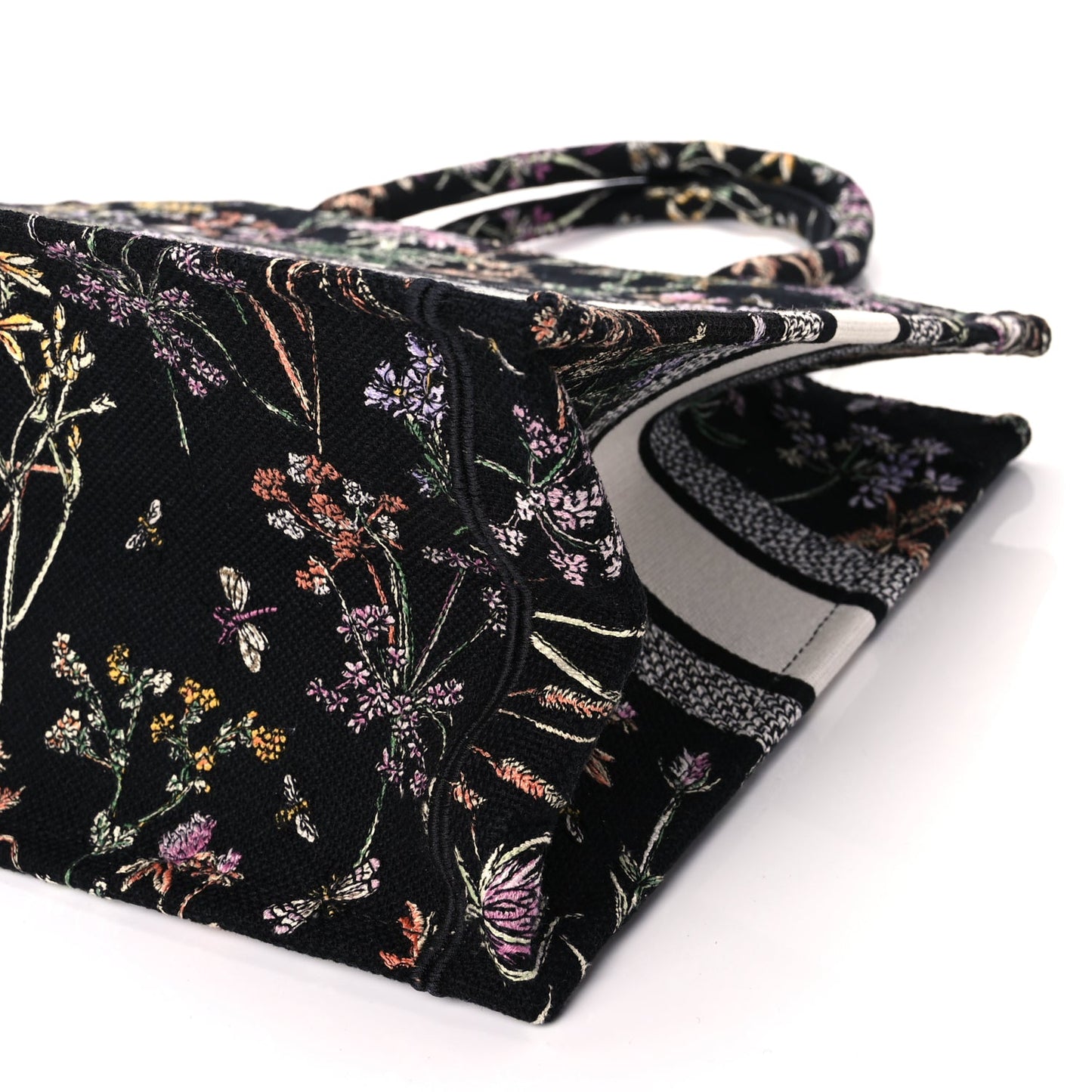 Christian Dior Canvas Embroidered Medium Herbarium Book Tote Black Multicolor