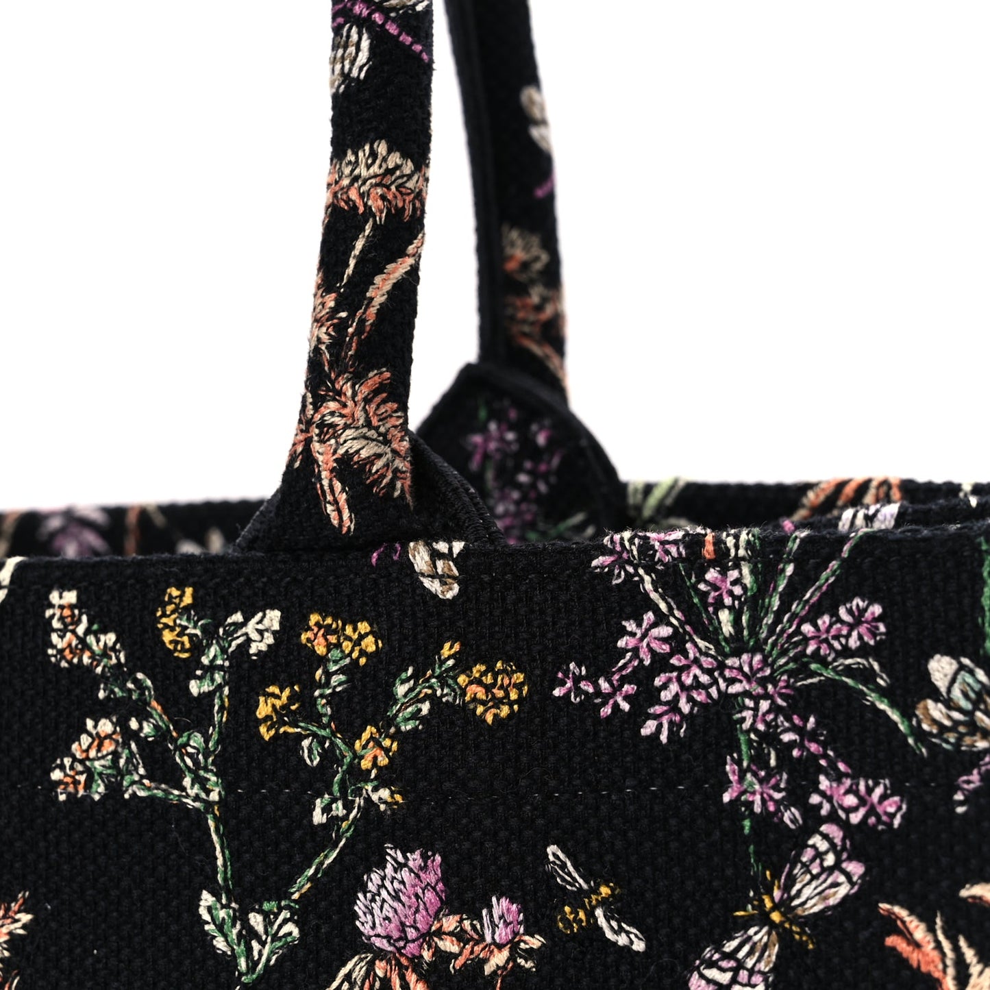 Christian Dior Canvas Embroidered Medium Herbarium Book Tote Black Multicolor