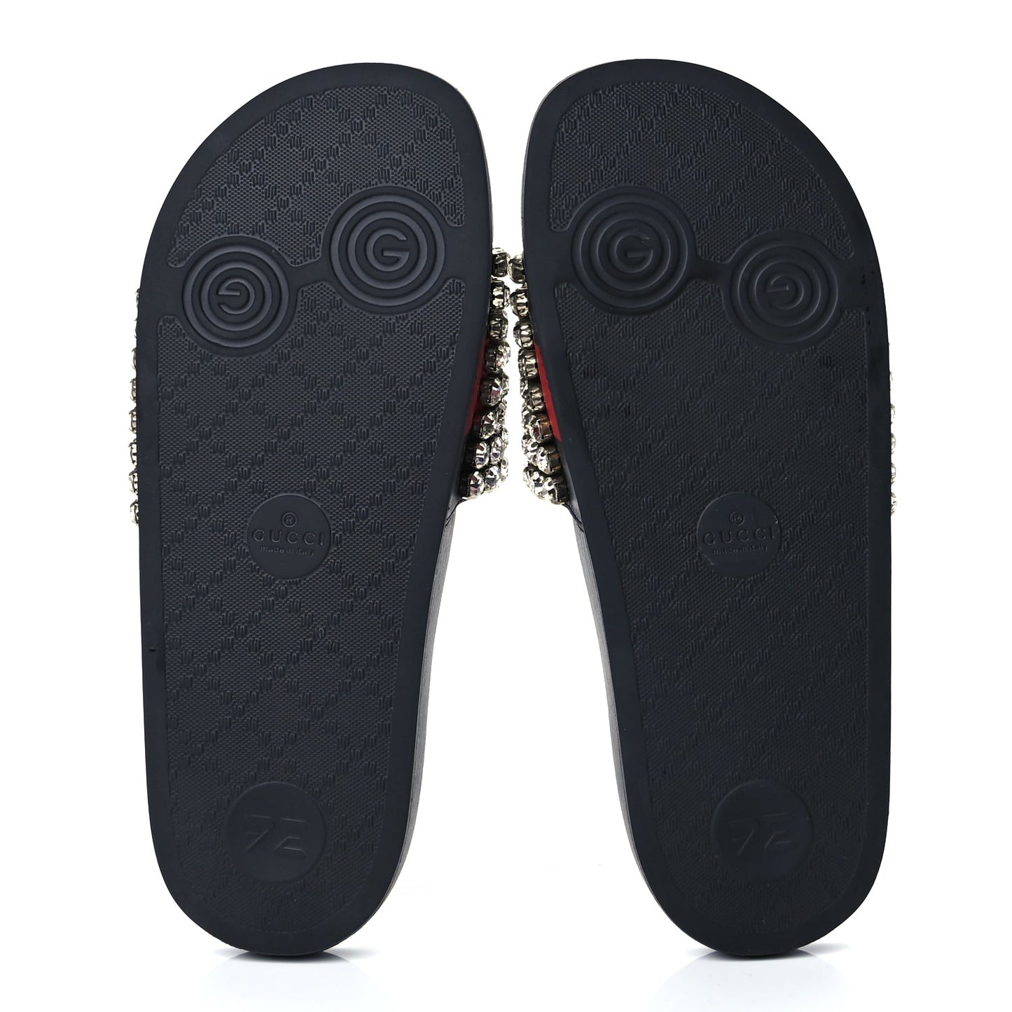 Gucci Calfskin Crystal Embellished Web Slide Sandals 38 Blue Red