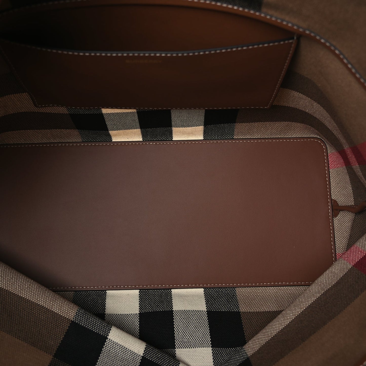Burberry Giant Check Canvas Medium London Tote Taupe Brown