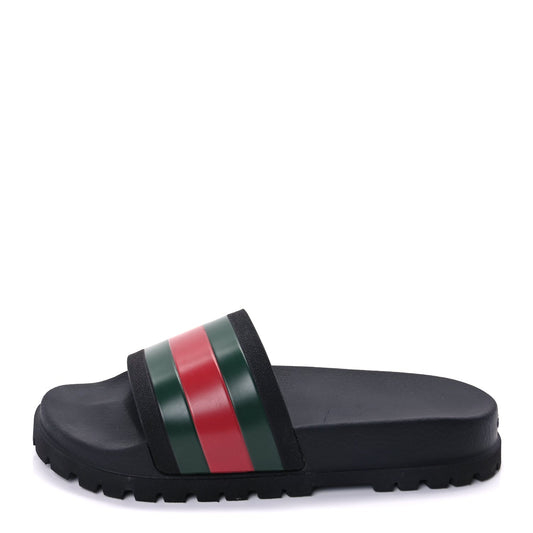 Gucci Rubber Web Mens Lug Sole Slide Sandals 10  Black Green Red