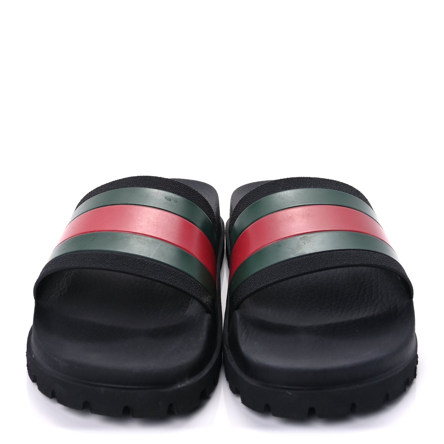 Gucci Rubber Web Mens Lug Sole Slide Sandals 10  Black Green Red