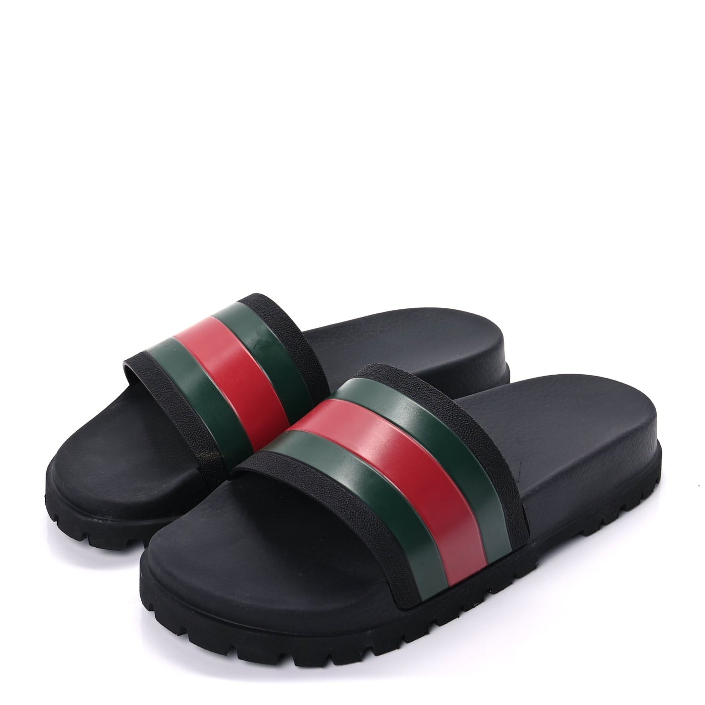 Gucci Rubber Web Mens Lug Sole Slide Sandals 10  Black Green Red