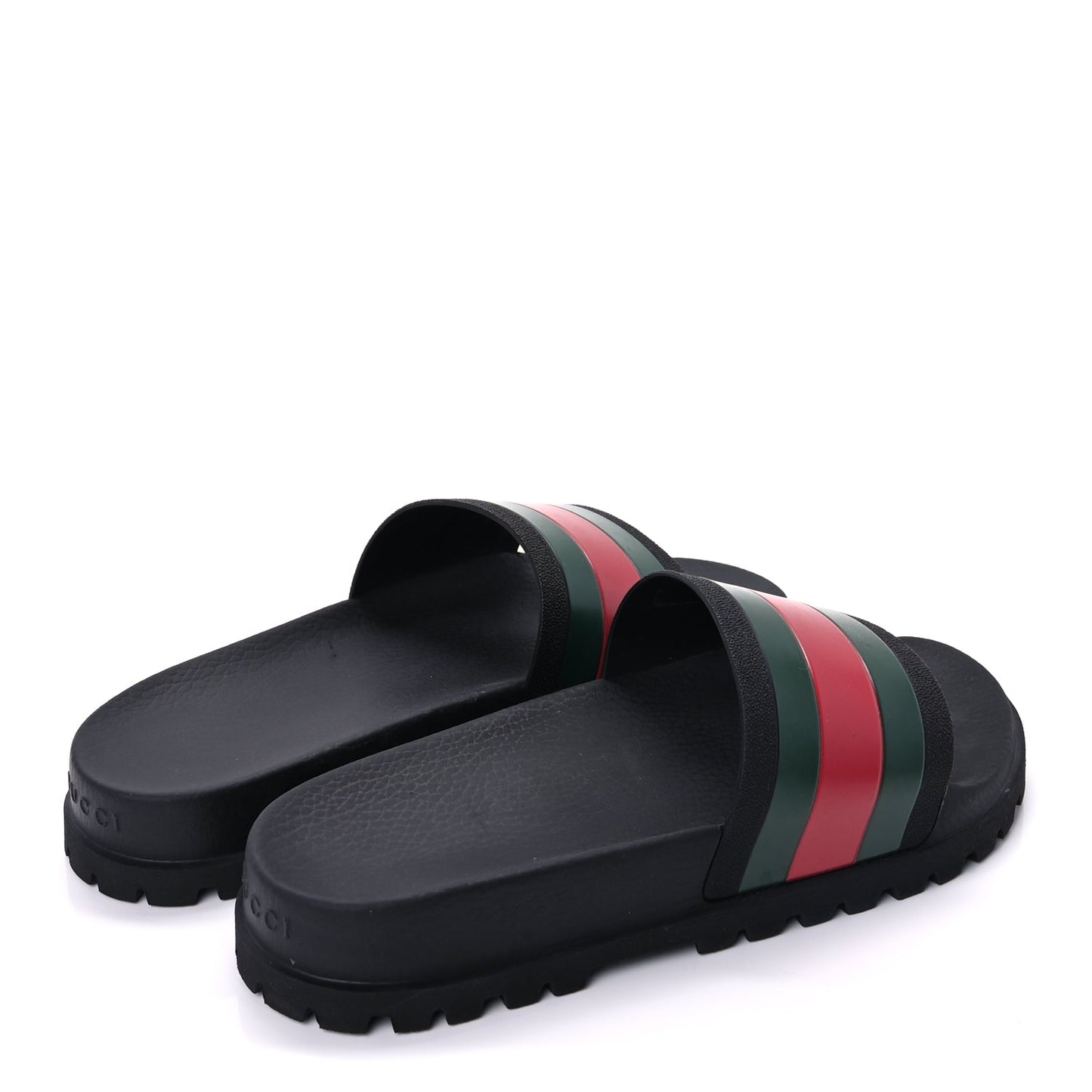 Gucci Rubber Web Mens Lug Sole Slide Sandals 10  Black Green Red