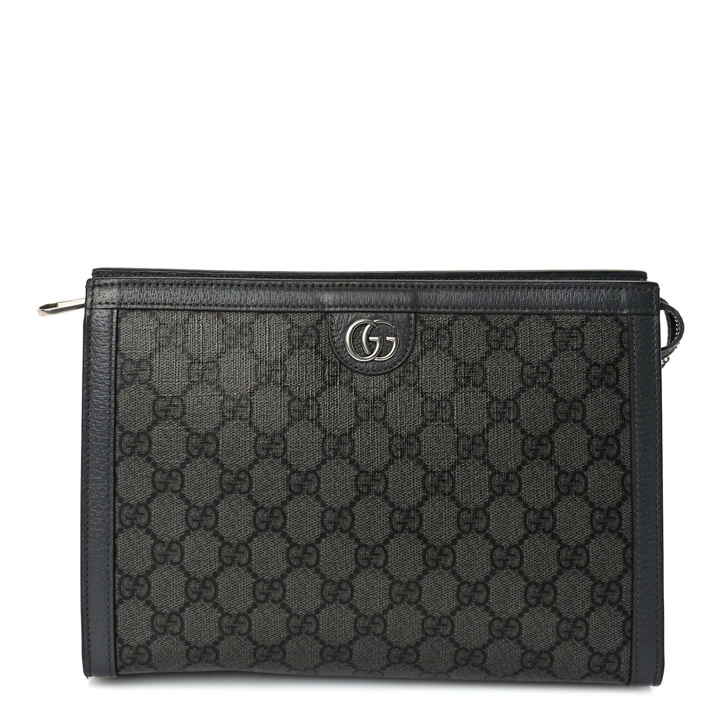 Gucci GG Supreme Monogram Textured Dollar Calfskin Ophidia Wristlet Pouch  Grey Black Graphite Grey