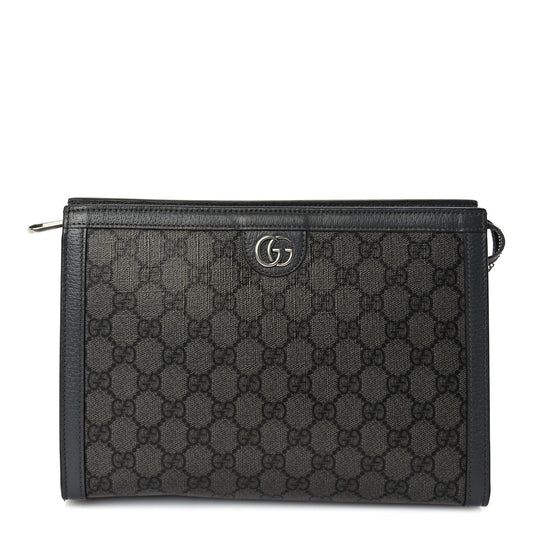 Gucci GG Supreme Monogram Textured Dollar Calfskin Ophidia Wristlet Pouch  Grey Black Graphite Grey