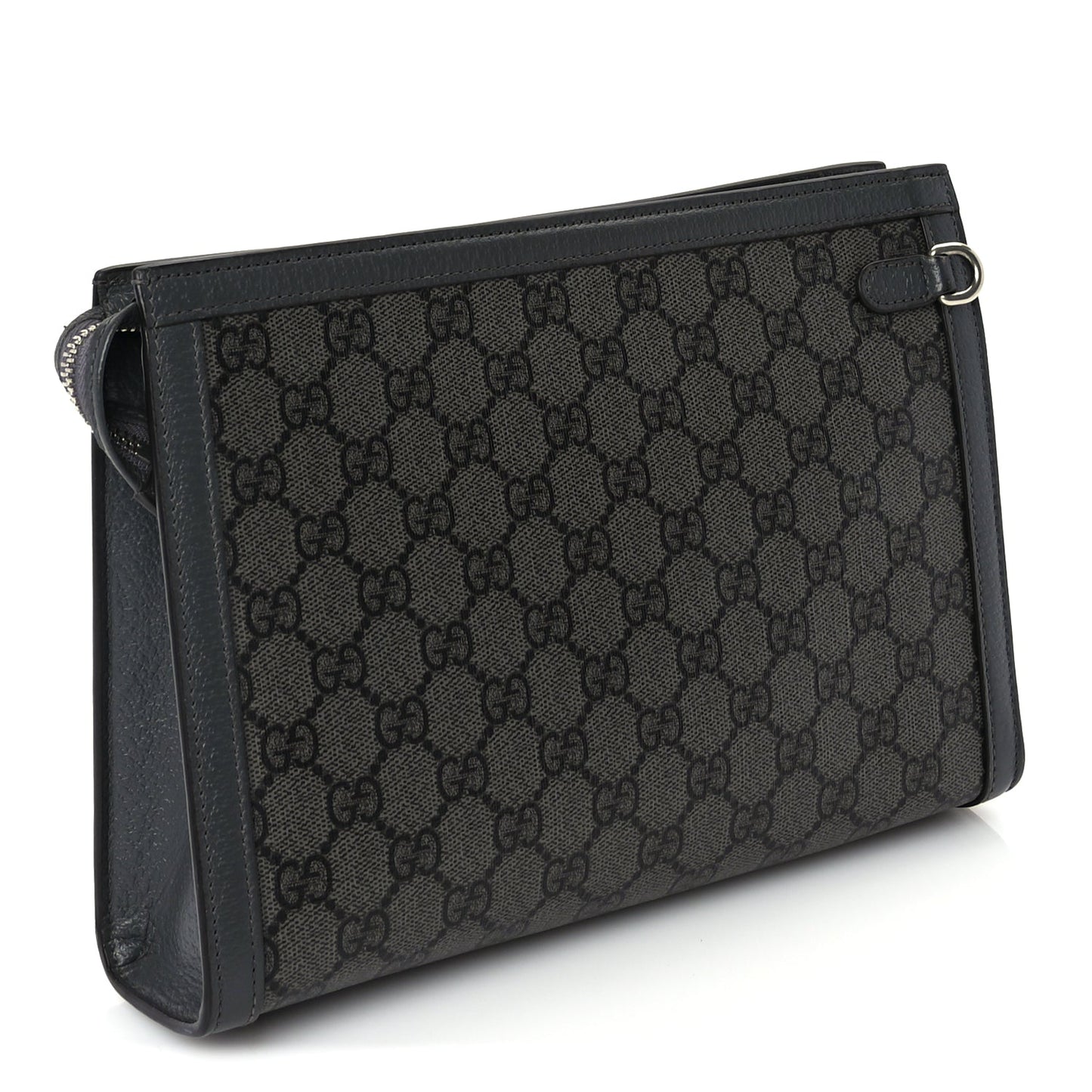 Gucci GG Supreme Monogram Textured Dollar Calfskin Ophidia Wristlet Pouch  Grey Black Graphite Grey