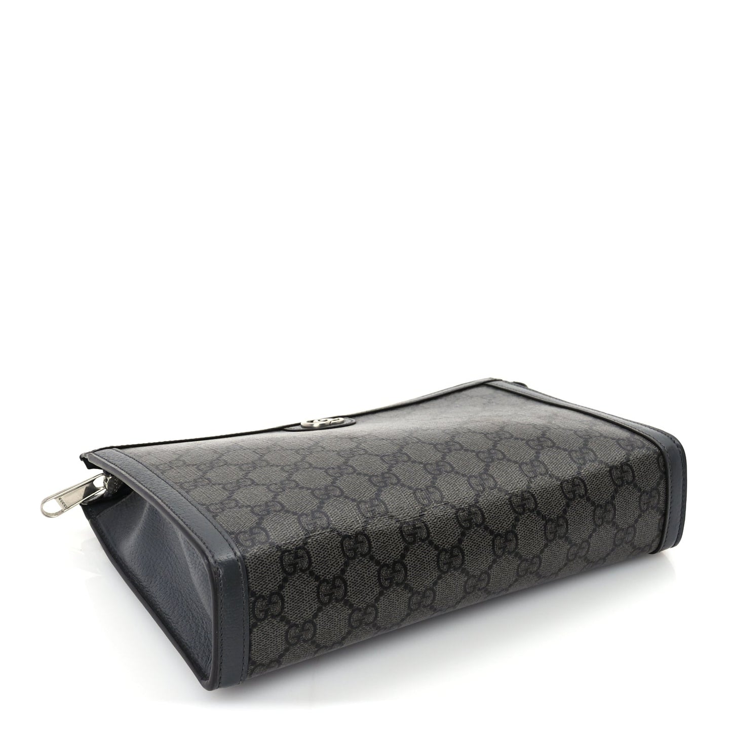Gucci GG Supreme Monogram Textured Dollar Calfskin Ophidia Wristlet Pouch  Grey Black Graphite Grey
