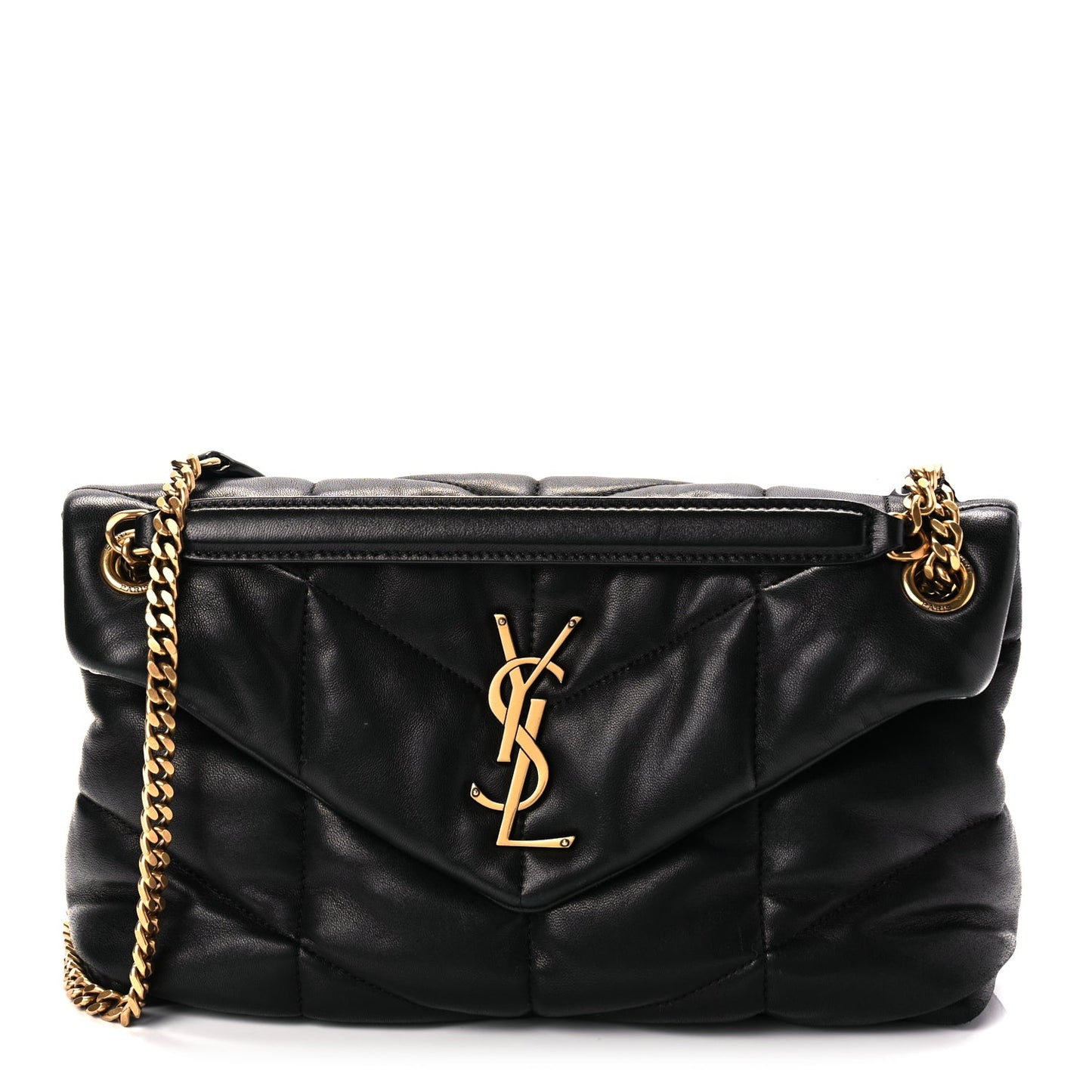 Saint Laurent Lambskin Quilted Small Loulou Puffer Monogram Chain Satchel Black