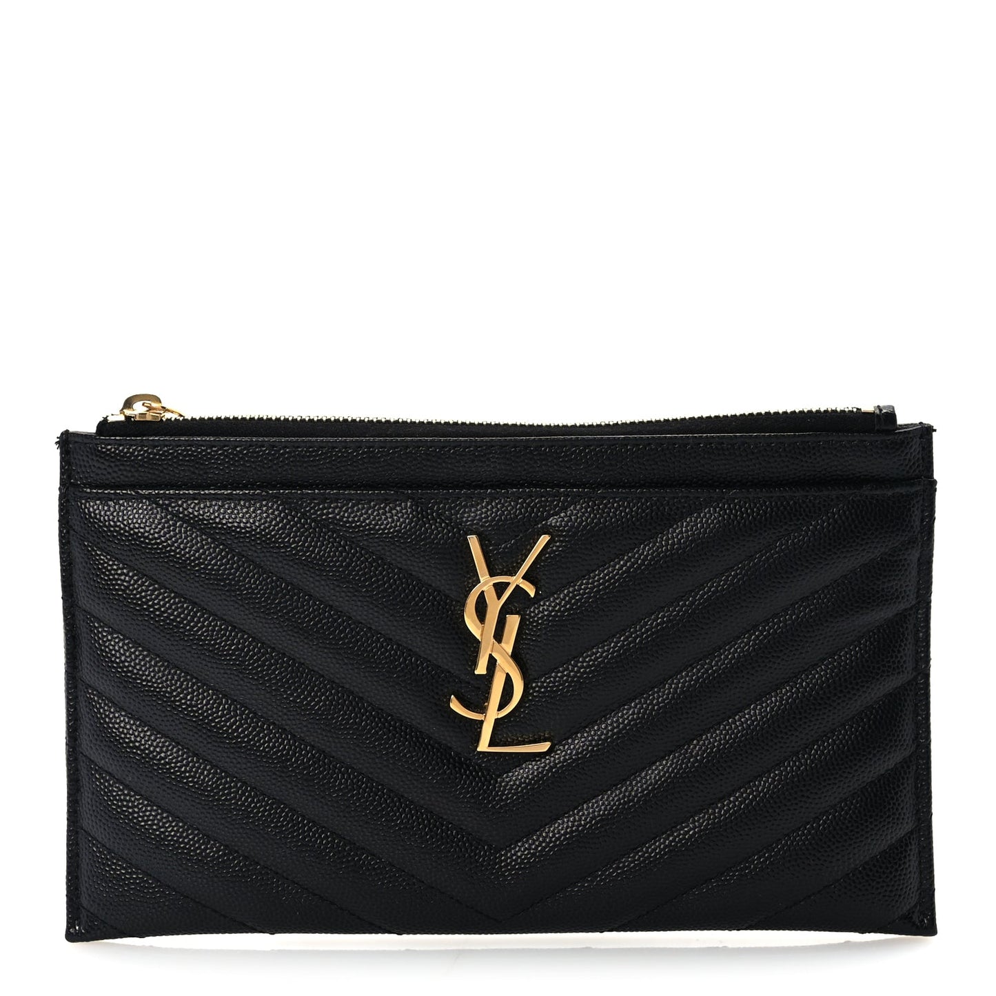 Saint Laurent Grain De Poudre Chevron Monogram Bill Pouch Black