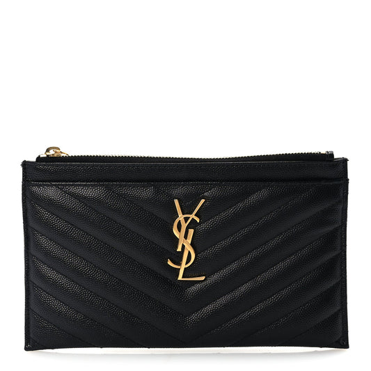Saint Laurent Grain De Poudre Chevron Monogram Bill Pouch Black