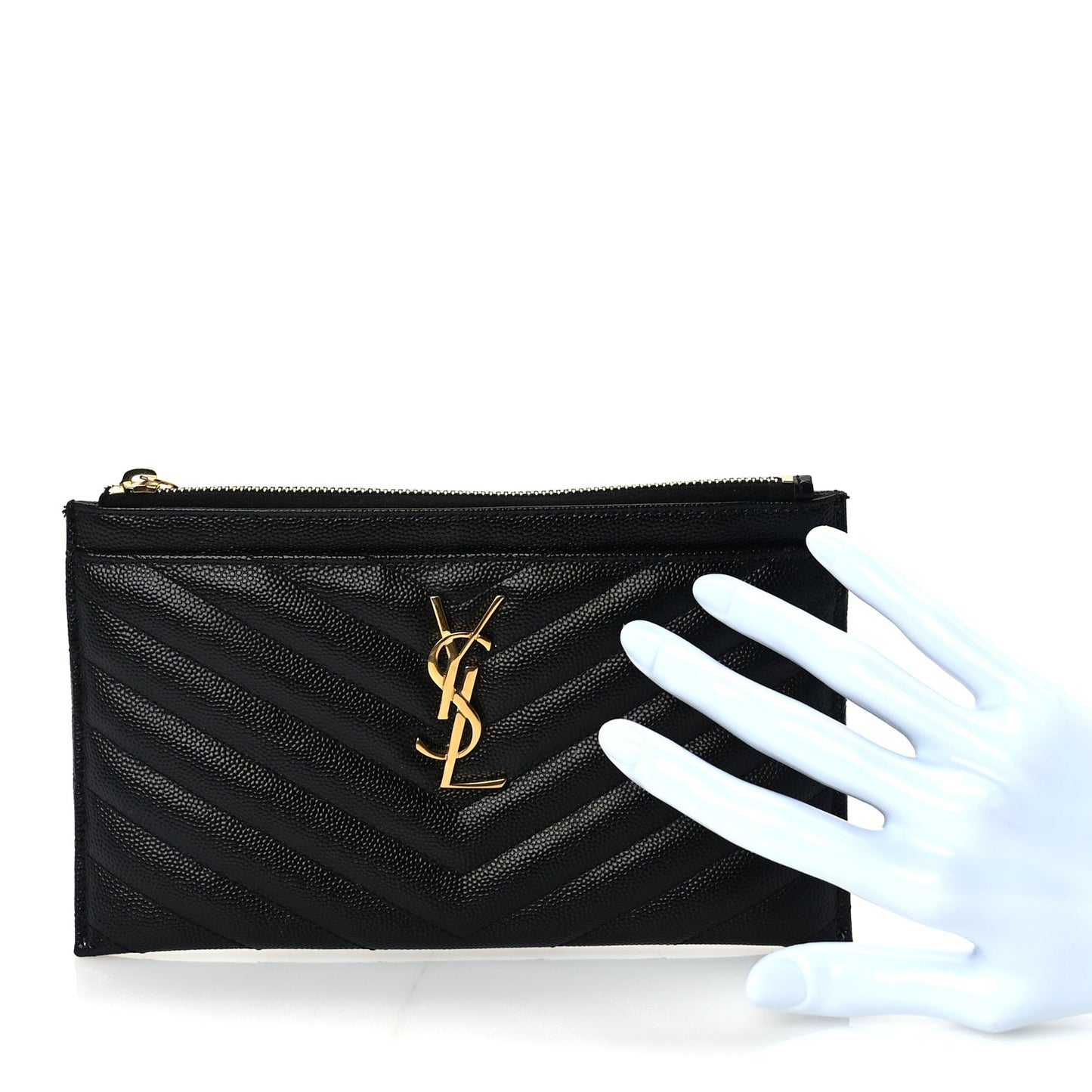 Saint Laurent Grain De Poudre Chevron Monogram Bill Pouch Black