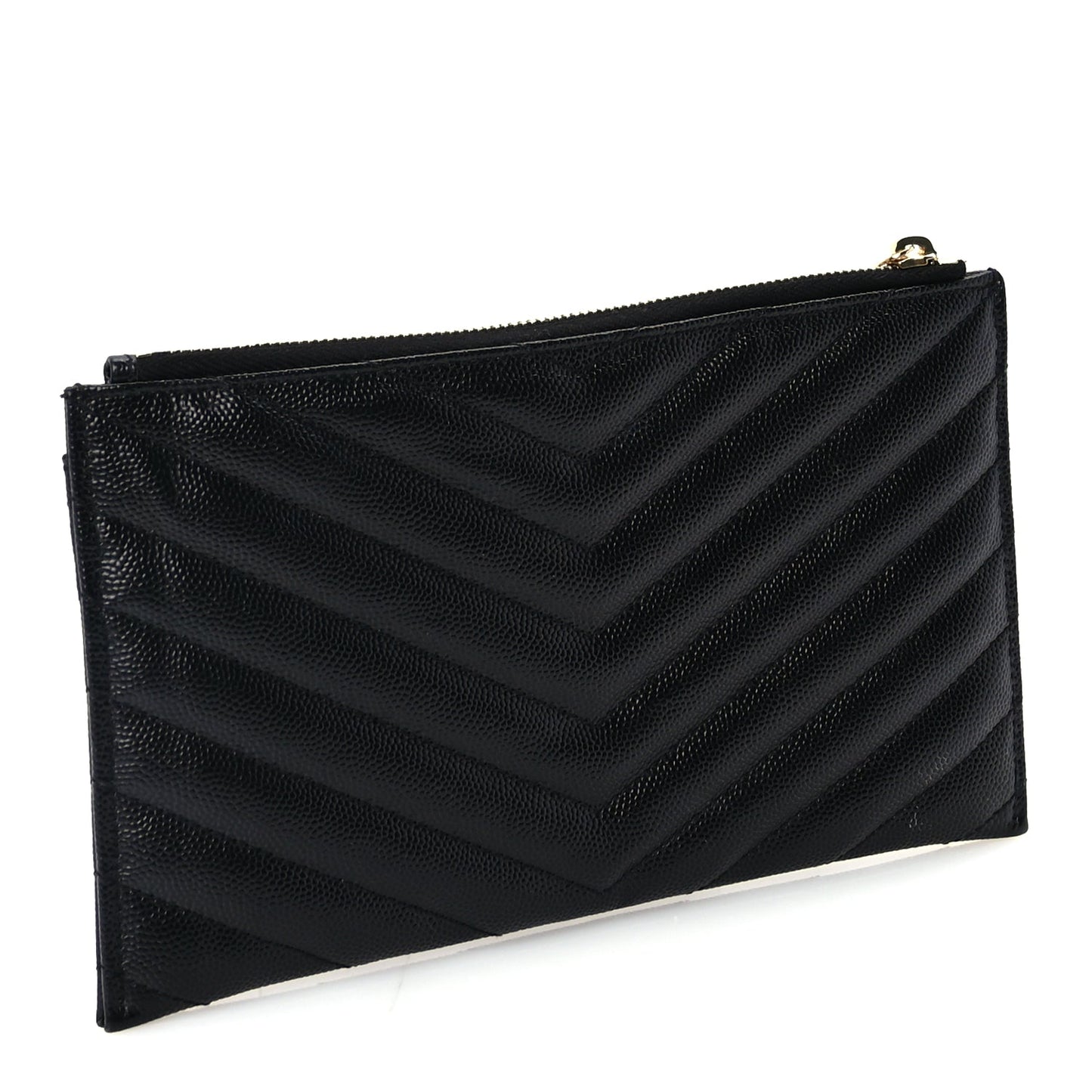 Saint Laurent Grain De Poudre Chevron Monogram Bill Pouch Black