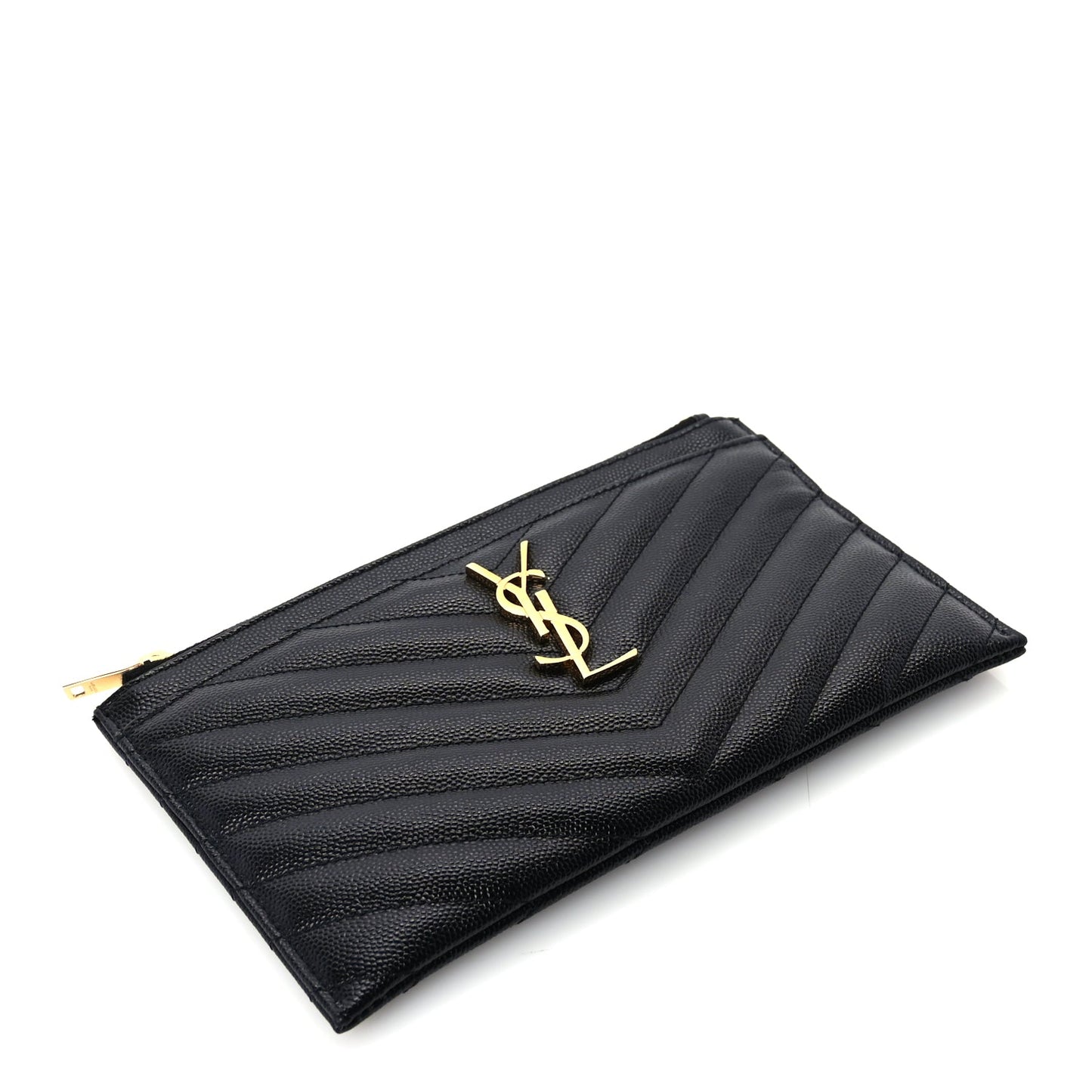 Saint Laurent Grain De Poudre Chevron Monogram Bill Pouch Black