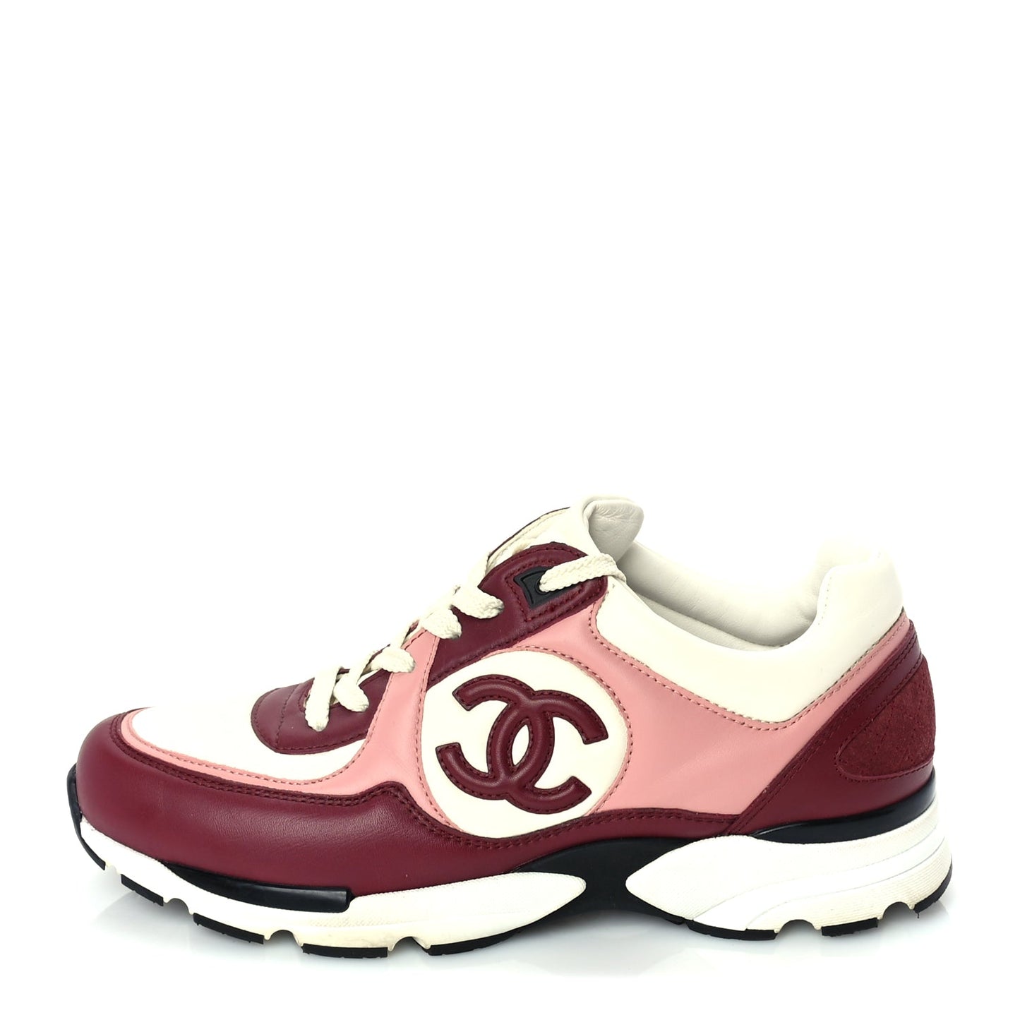 Chanel Calfskin CC Sneakers 39.5  Light Burgundy White Pink
