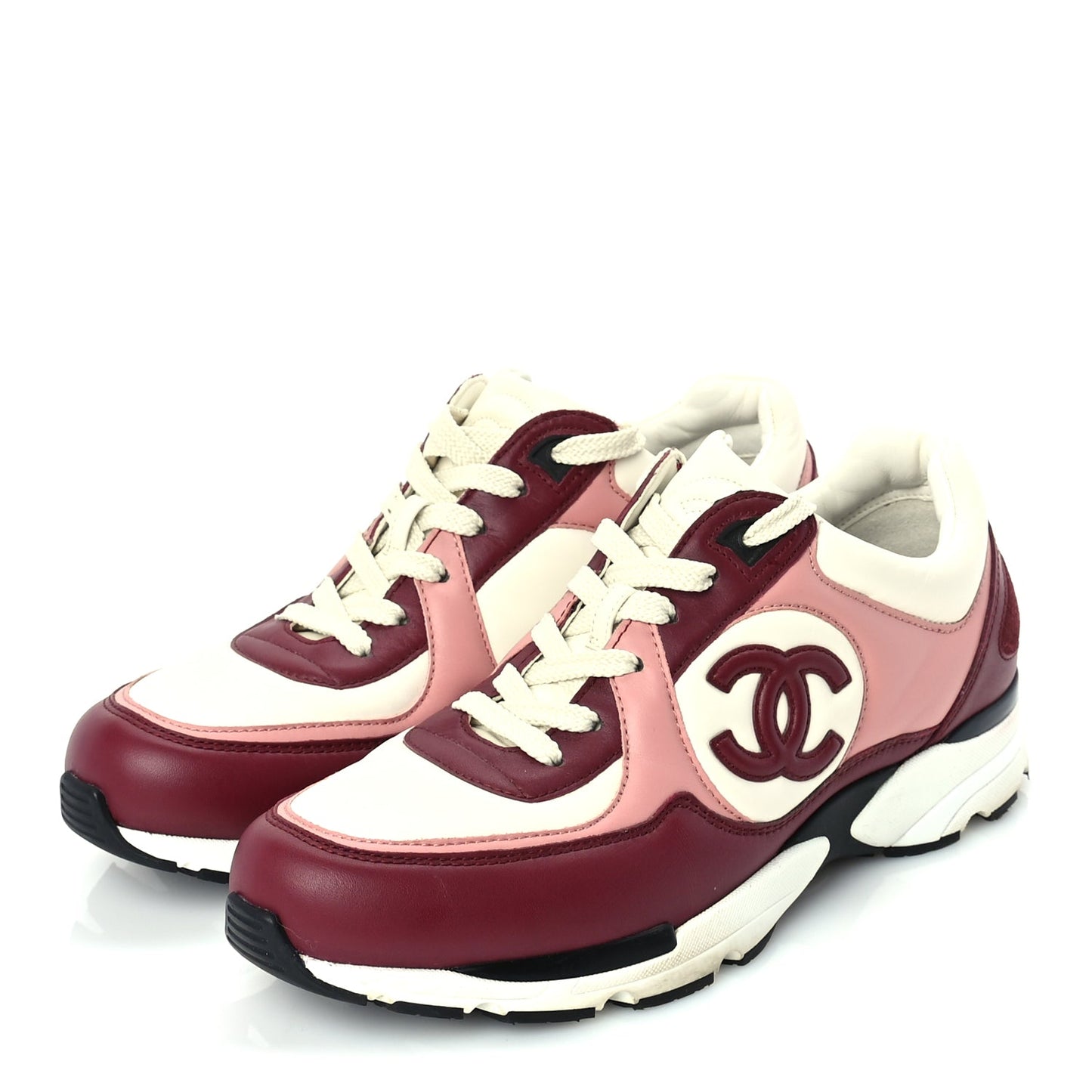 Chanel Calfskin CC Sneakers 39.5  Light Burgundy White Pink