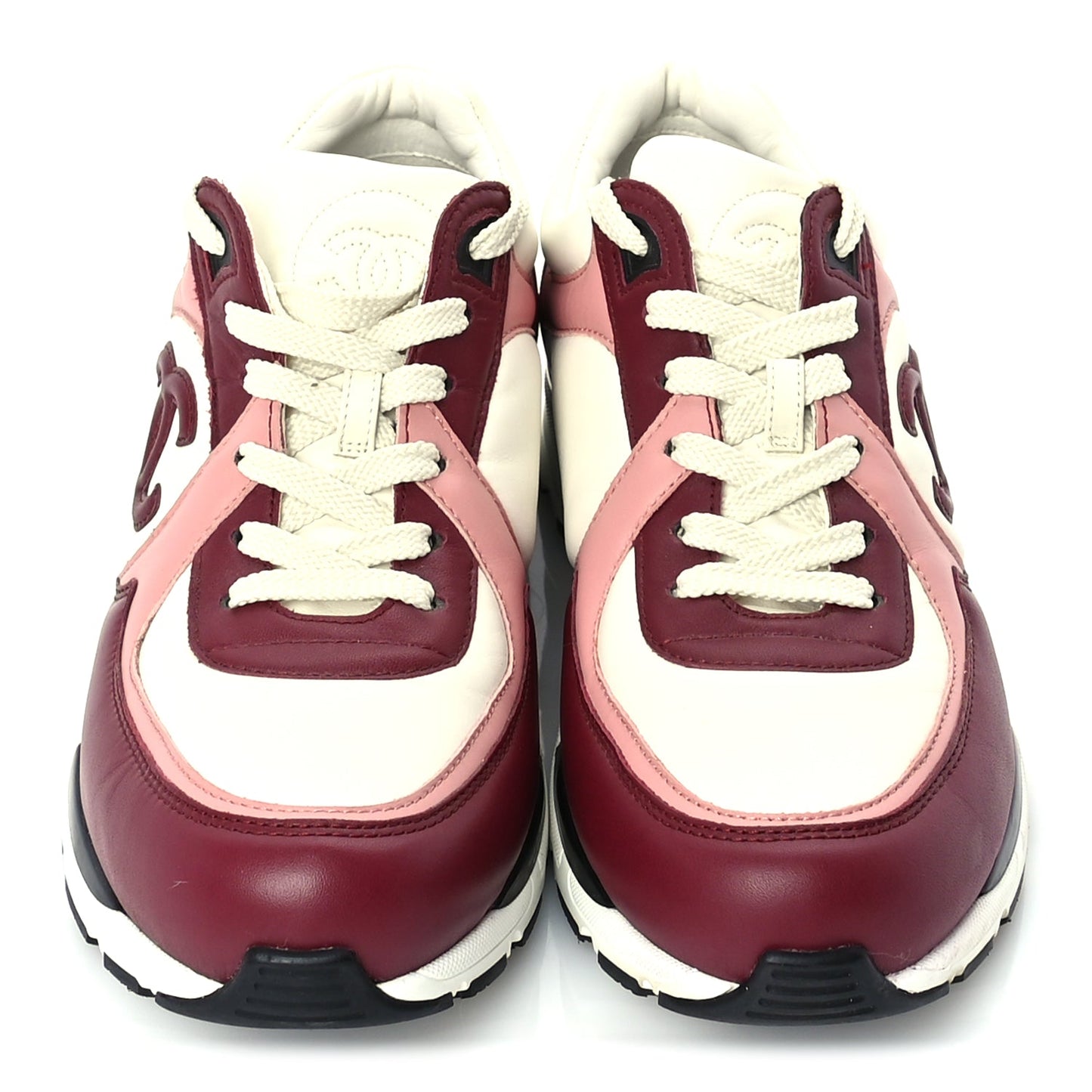 Chanel Calfskin CC Sneakers 39.5  Light Burgundy White Pink