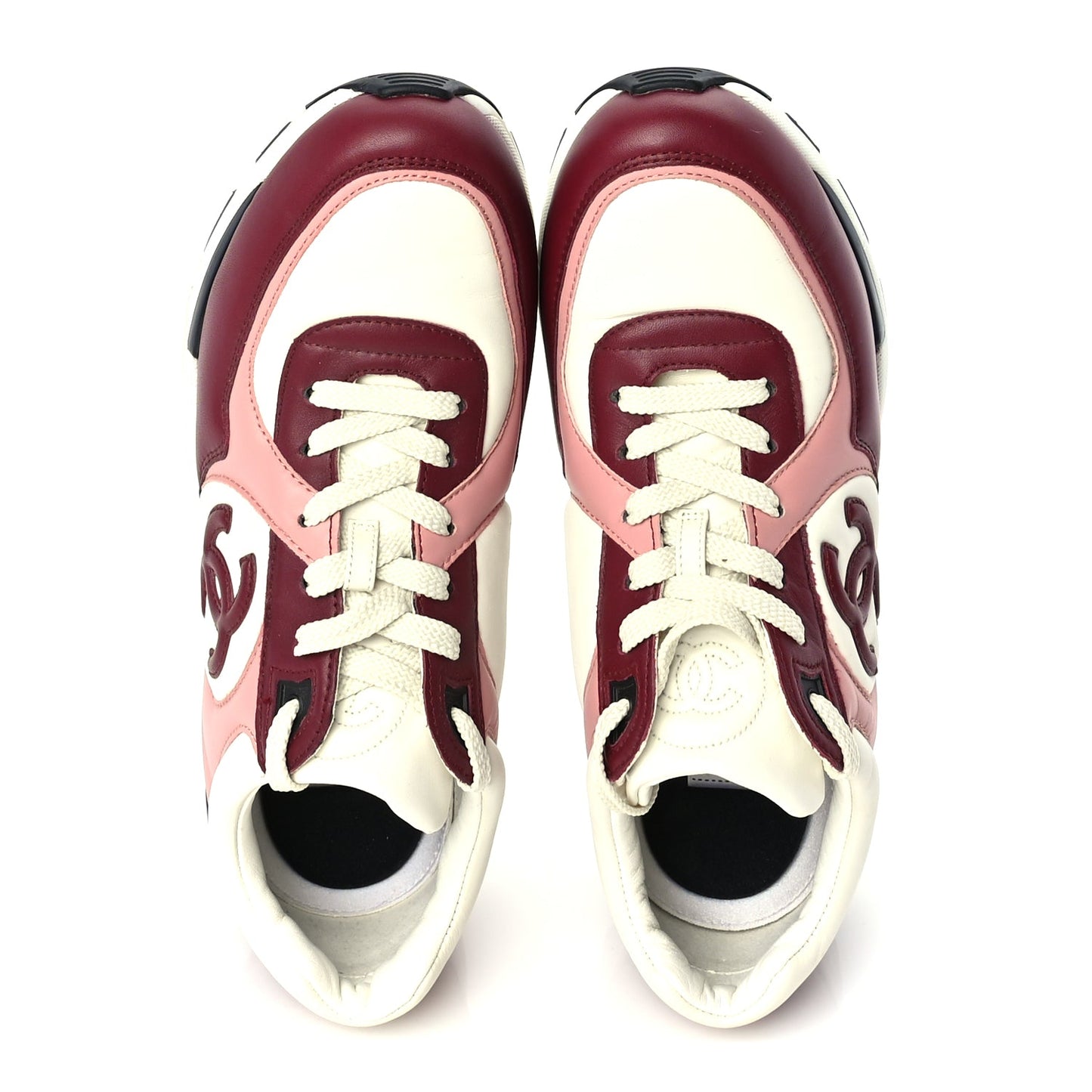 Chanel Calfskin CC Sneakers 39.5  Light Burgundy White Pink