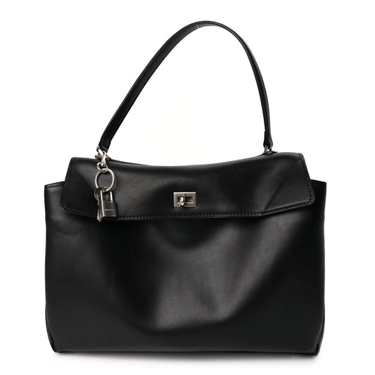 Balenciaga Natural Smooth Calfskin Medium Rodeo Top Handle Handbag Black