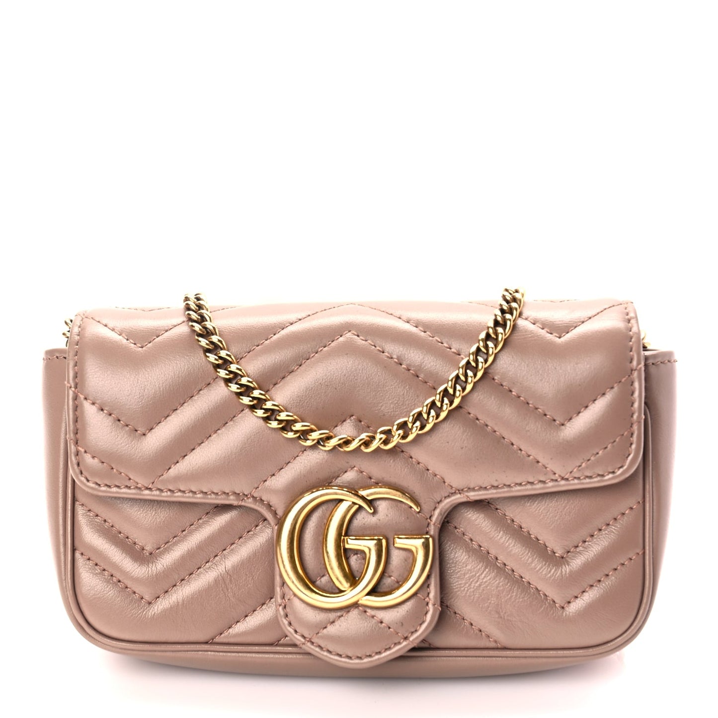 Gucci Calfskin Matelasse Super Mini GG Marmont Shoulder Bag Porcelain Rose