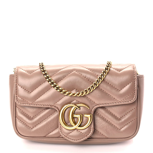 Gucci Calfskin Matelasse Super Mini GG Marmont Shoulder Bag Porcelain Rose