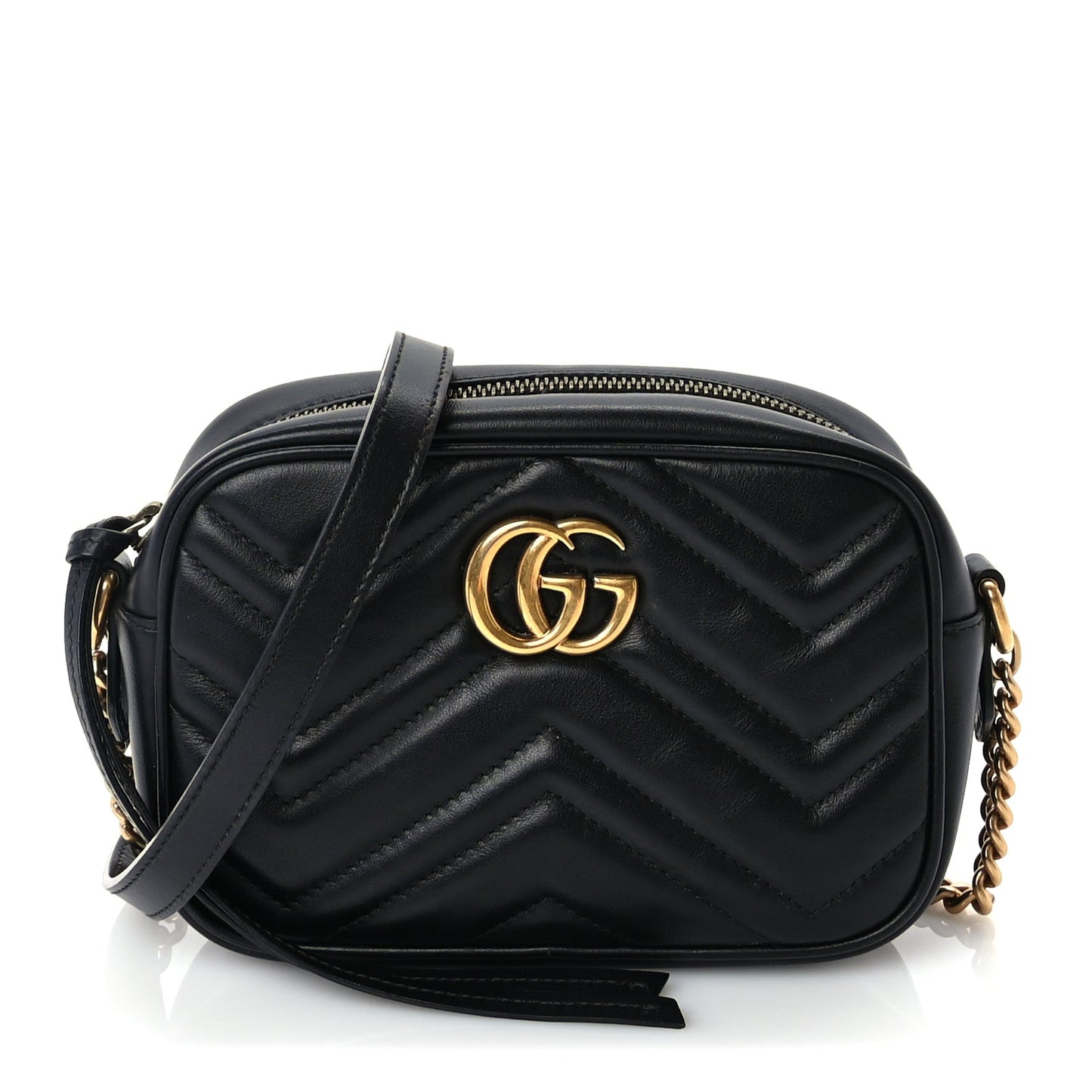 Gucci Calfskin Matelasse Mini GG Marmont Chain Shoulder Bag  Black